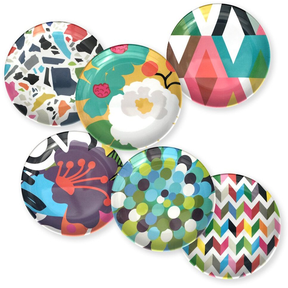 French Bull Melamine Assorted Plates-6 Piece Set -Melamine Dinnerware-Platter  Serving  Party  Platter  Dish (6"" Appetizer Plate  Assorted)