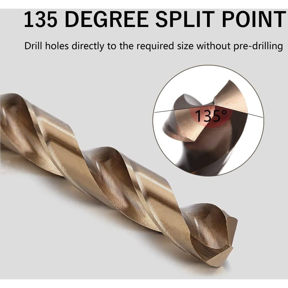 Hymnorq Metric M35 Cobalt Steel Extremely Heat Resistant Twist Drill Bits With Straight Shank Set Of 13Pcs To Cut Through Hard Metals Such As Stainless Steel And Cast Iron