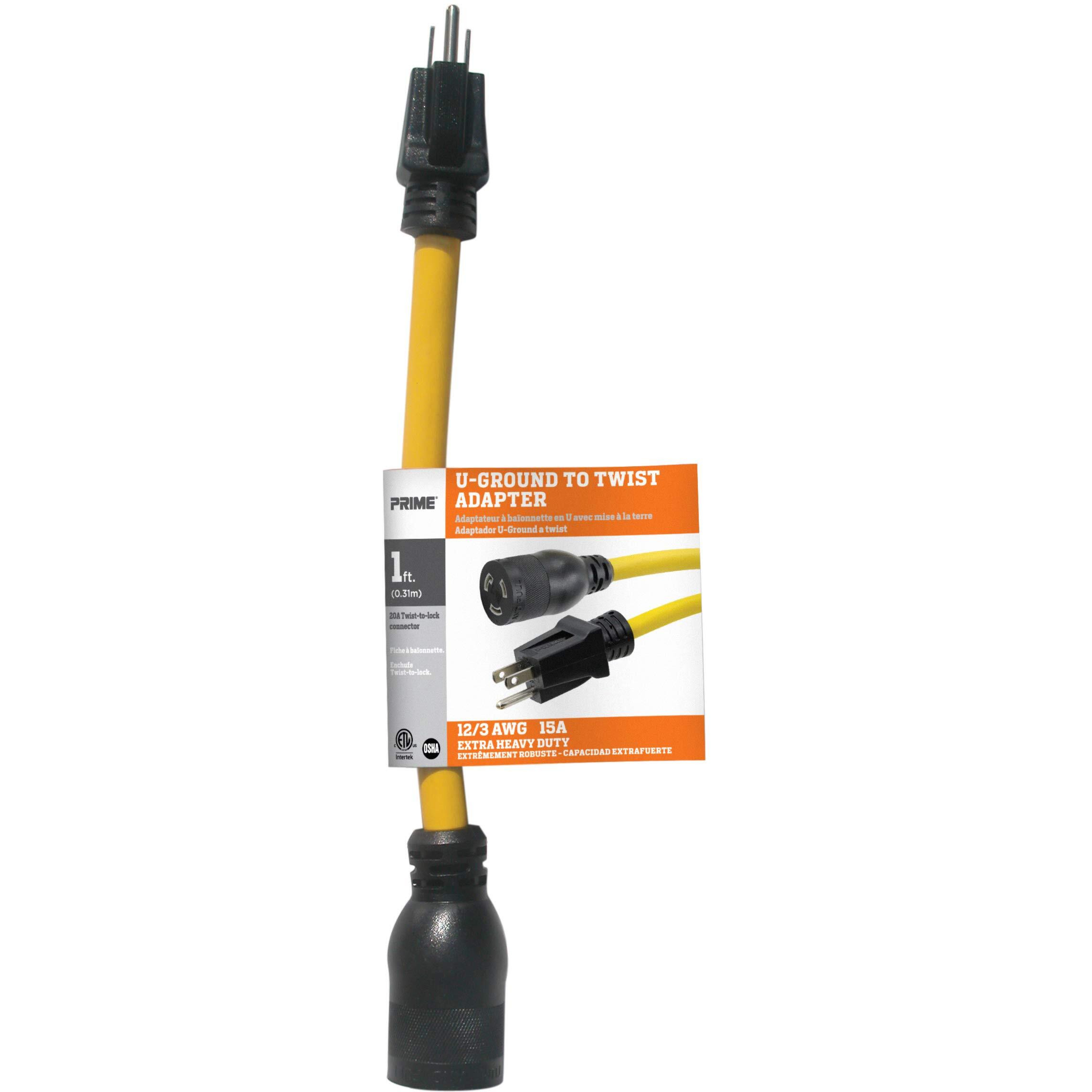Primead110801L 1-Feet 12/3 Stow U-Ground To Twist Adapter  Yellow