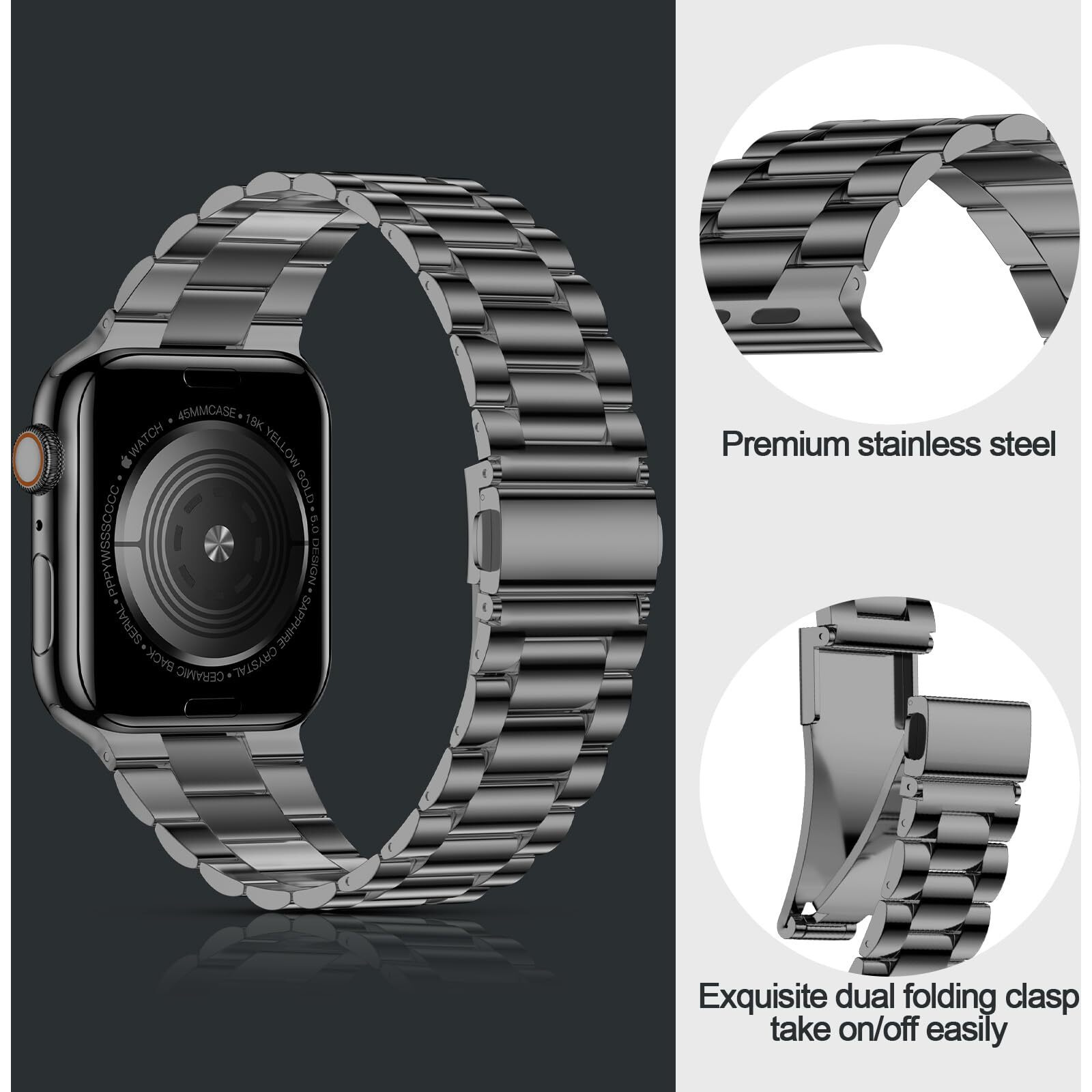 Iiteeology Lightweight Stainless Steel Band Designed For Apple Watch Ultra 2 & Ultra  Series 1-10  46Mm  45Mm  44Mm  42Mm  Replacement Iwatch Bands For Men & Women Space Gray