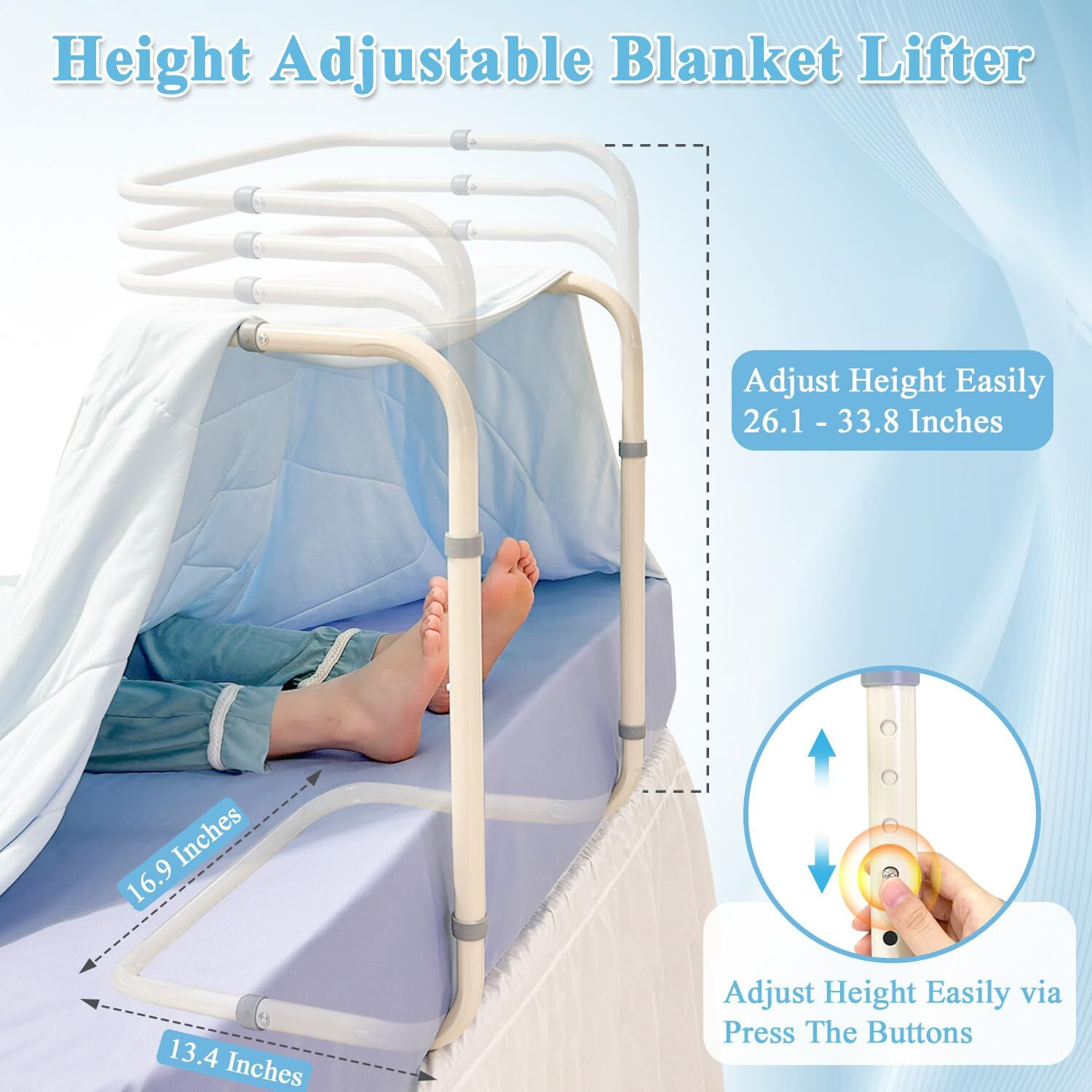 Blanket Lifter Foot Cradle Lift Bar For Feet Adjustable Blanket Support Lifters Holder Bed Foot Tent Blankets Riser Sheet Raiser Heavy Duty Steel Medical Accessories Leg Knee Ankle Surgery Recovery