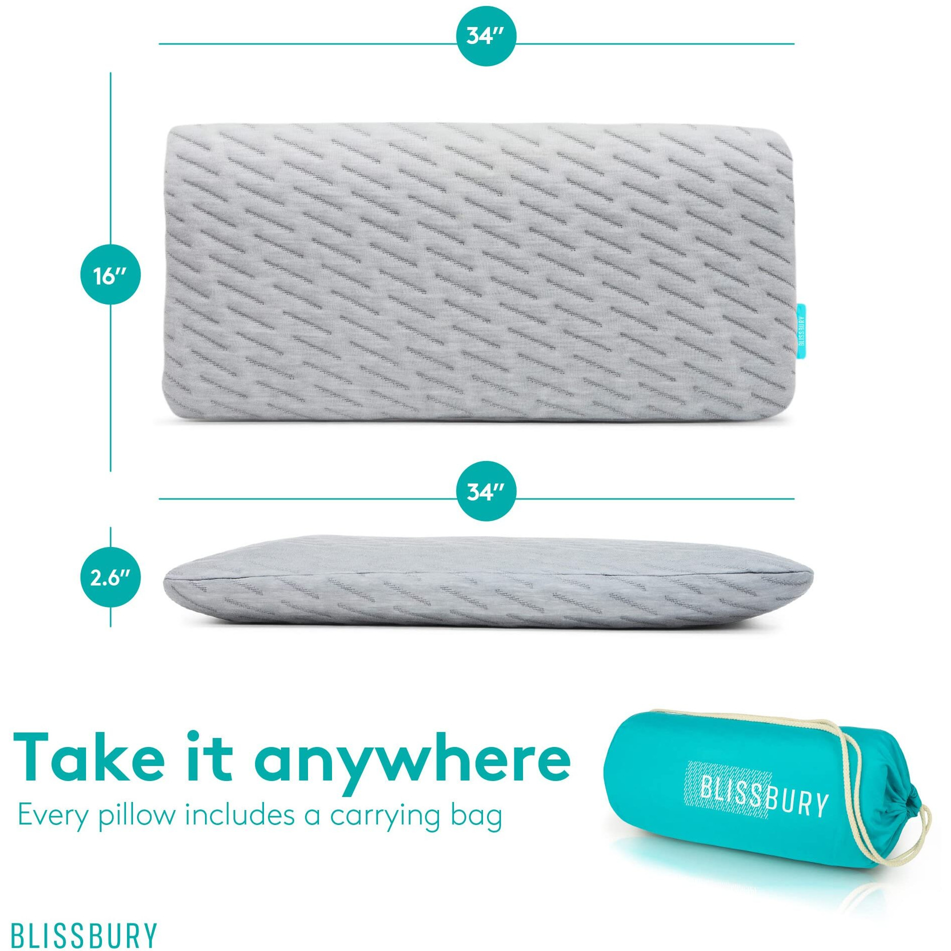 Blissbury King Stomach Sleeping Pillow | Thin 2.6-Inch Memory Foam Pillow For Stomach And Back Sleepers