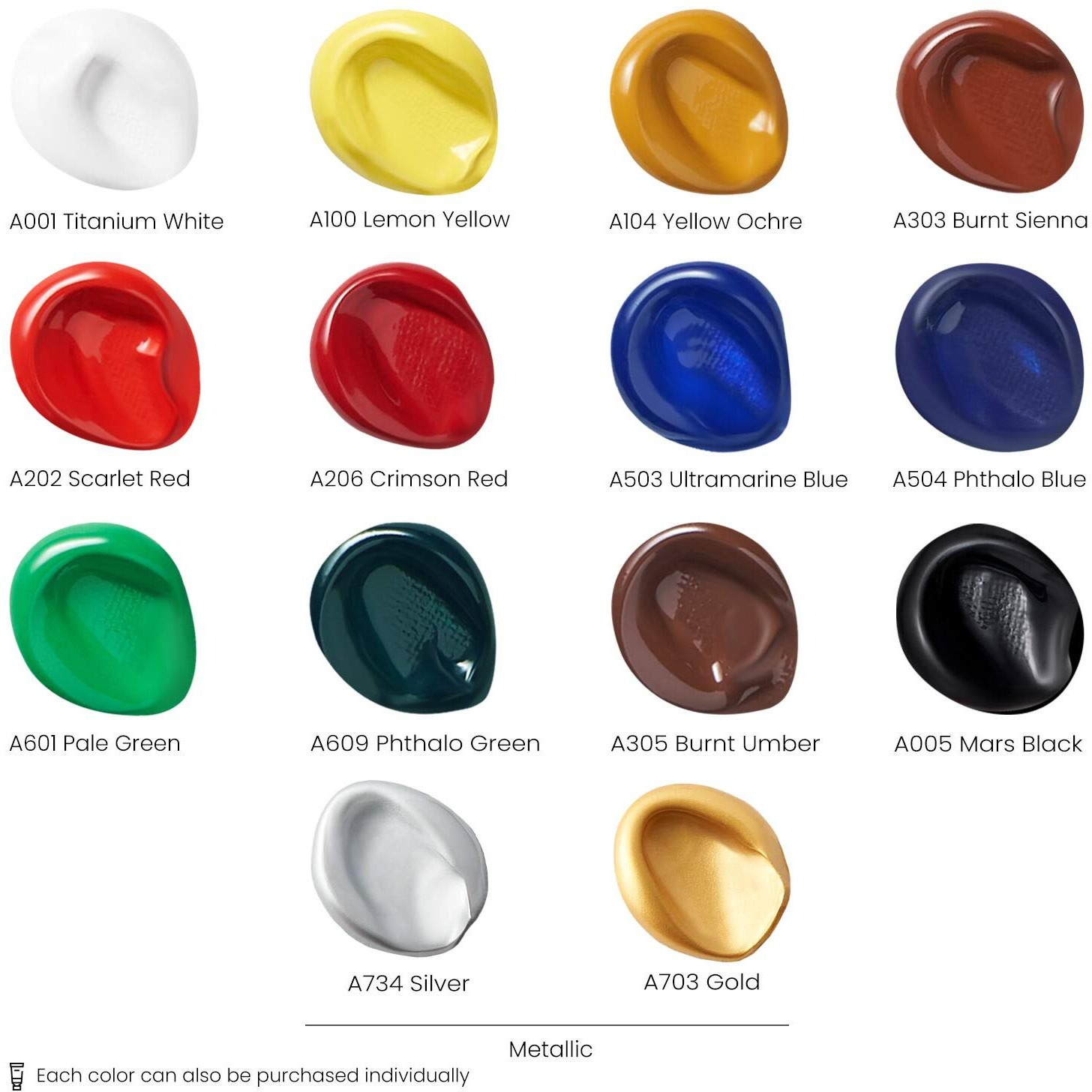 Arteza Acrylic Paint Set Of 14 Colors  4.06 Ounce Tubes  Non-Toxic Acrylic Artist Paints. Art Supplies For Painting