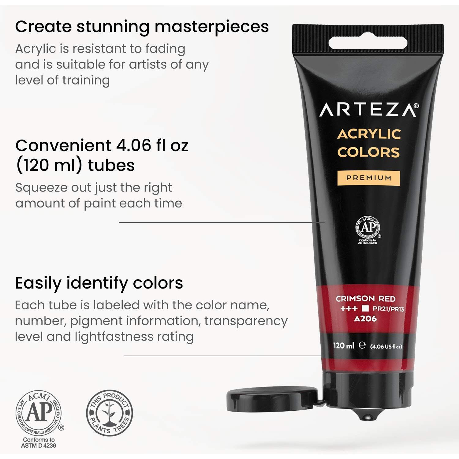 Arteza Acrylic Paint Set Of 14 Colors  4.06 Ounce Tubes  Non-Toxic Acrylic Artist Paints. Art Supplies For Painting