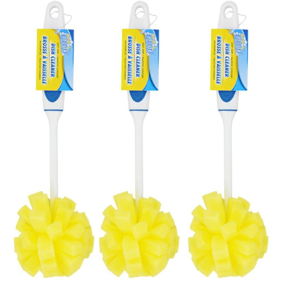 Scrub Buddies Dishwashing Foam Sponges With Handles Bottle/Glass Scrubbers 3Pack