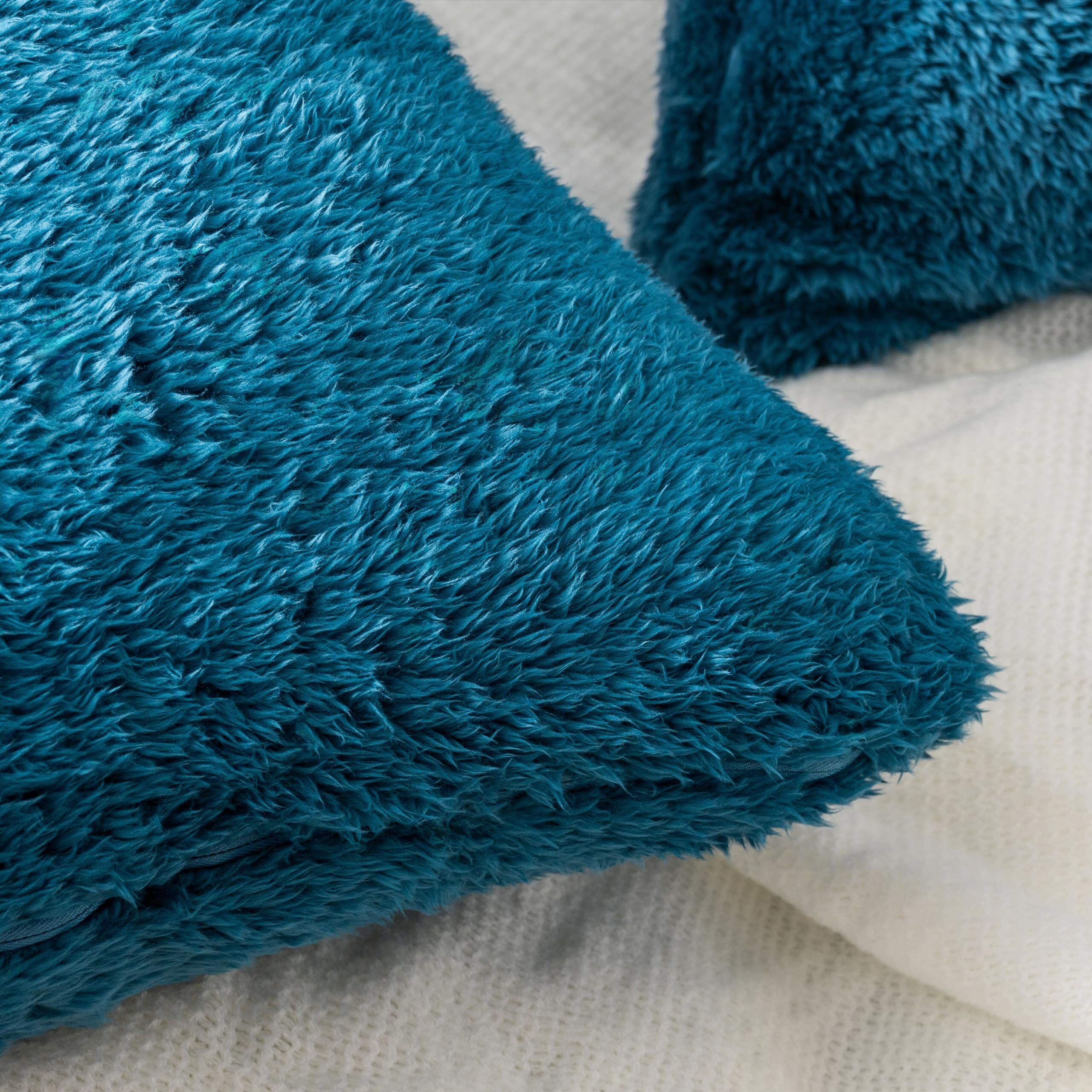 Pavilia Fluffy Teal Blue Throw Pillow Covers  Decorative Accent Pillow Cases For Bed Sofa Couch  Soft Faux Fur Cushion Cover  Square Sherpa Pillowcases  Home Room Decor  Teal  18X18 Set Of 2