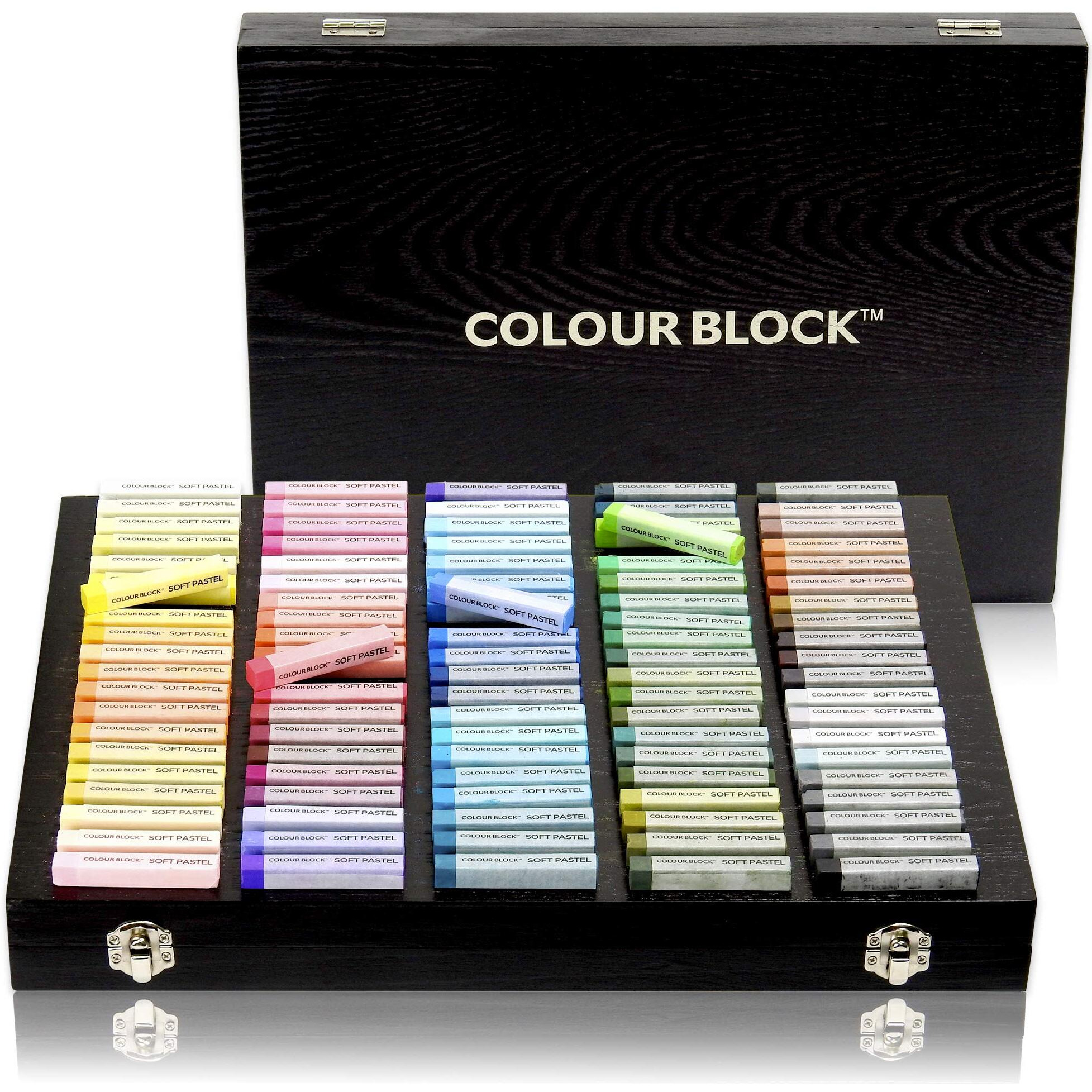 Colour Block 100Pc Wooden Case Soft Pastel Art Set For Beginners And Experienced Artists I Colors Square Chalk Pastels Art Supplies For Drawing  Blending  Gift