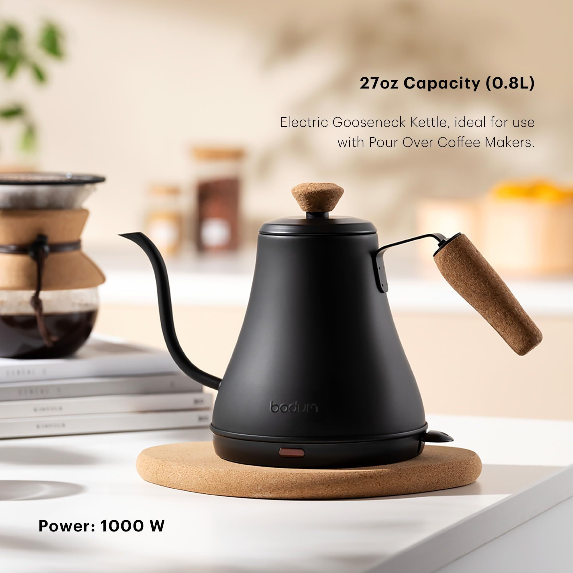 Bodum 27Oz Bistro Gooseneck Electric Water Kettle  Pour Over Coffee & Tea  Stainless Steel  Matte Black