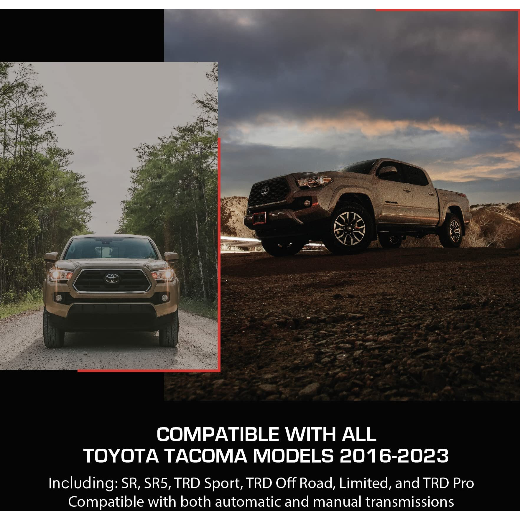 Cupholderhero Fits Toyota Tacoma Accessories 2016-2023 Premium Custom Interior Non-Slip Anti Dust Cup Holder Inserts  Center Console Liner Mats  Door Pocket Liners 19Pc Set (Double Cab) (Red Trim)