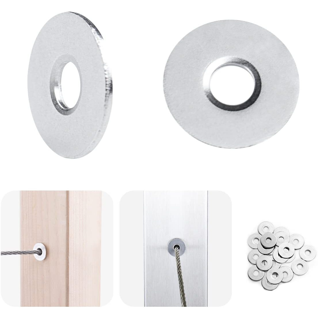 Muzata 20 Pack Cable Railing Kit Protector Sleeve Adhesive Grommet Protective For 1/8"" 5/32"" Wire Rope Wood Metal Posts Deck Stair Railing T316 Stainless Steel Cable Railing Hardware Cr66 Cp2