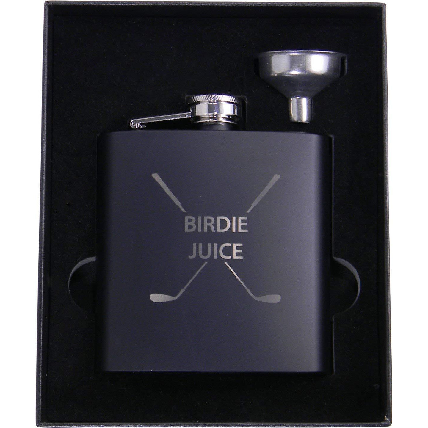 Golf Birdie Juice Flask  Funnel And Gift Box - Great Chirstmas  Birthday  Valentines Gift For Golfers (Black)