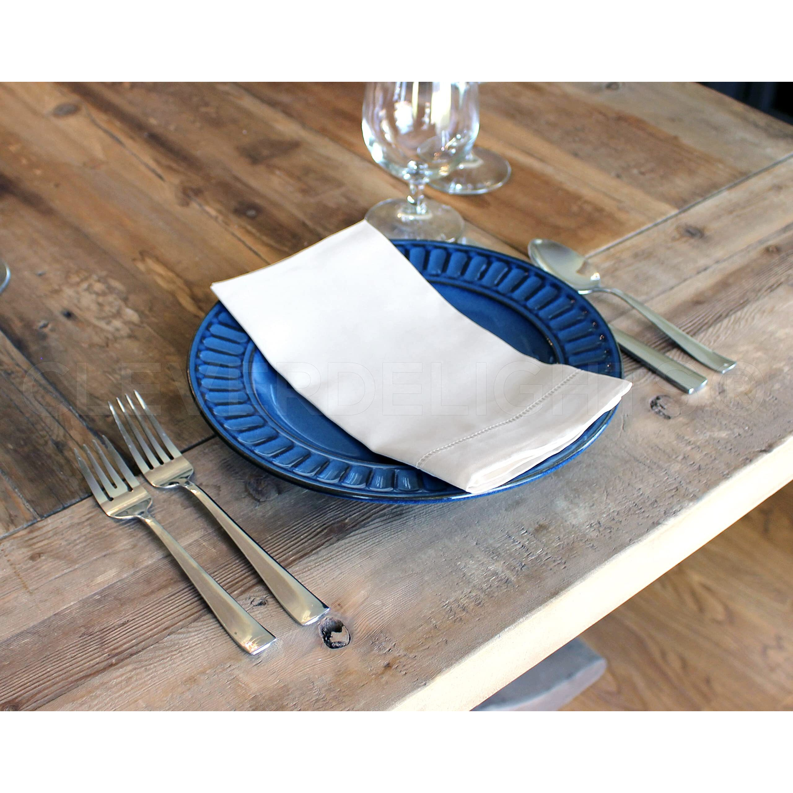 Cleverdelights 20"" White Hemstitch Dinner Napkins - 12 Pack - 55/45 Linen Cotton Blend