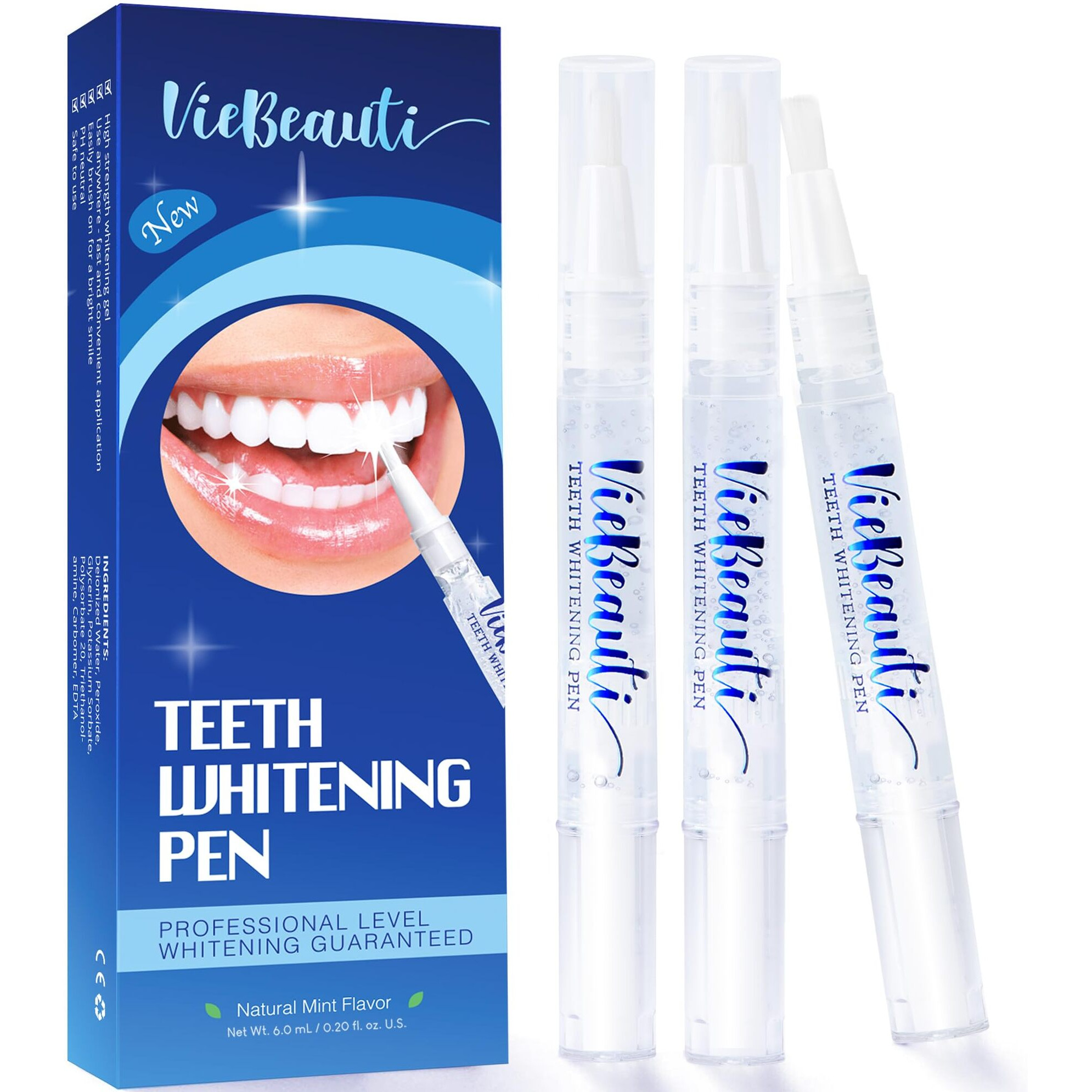 Viebeauti Teeth Whitening Pen (3 Pcs)  30+ Uses  Effective  Painless  No Sensitivity  Travel-Friendly  Easy To Use  Beautiful White Smile  Mint Flavor