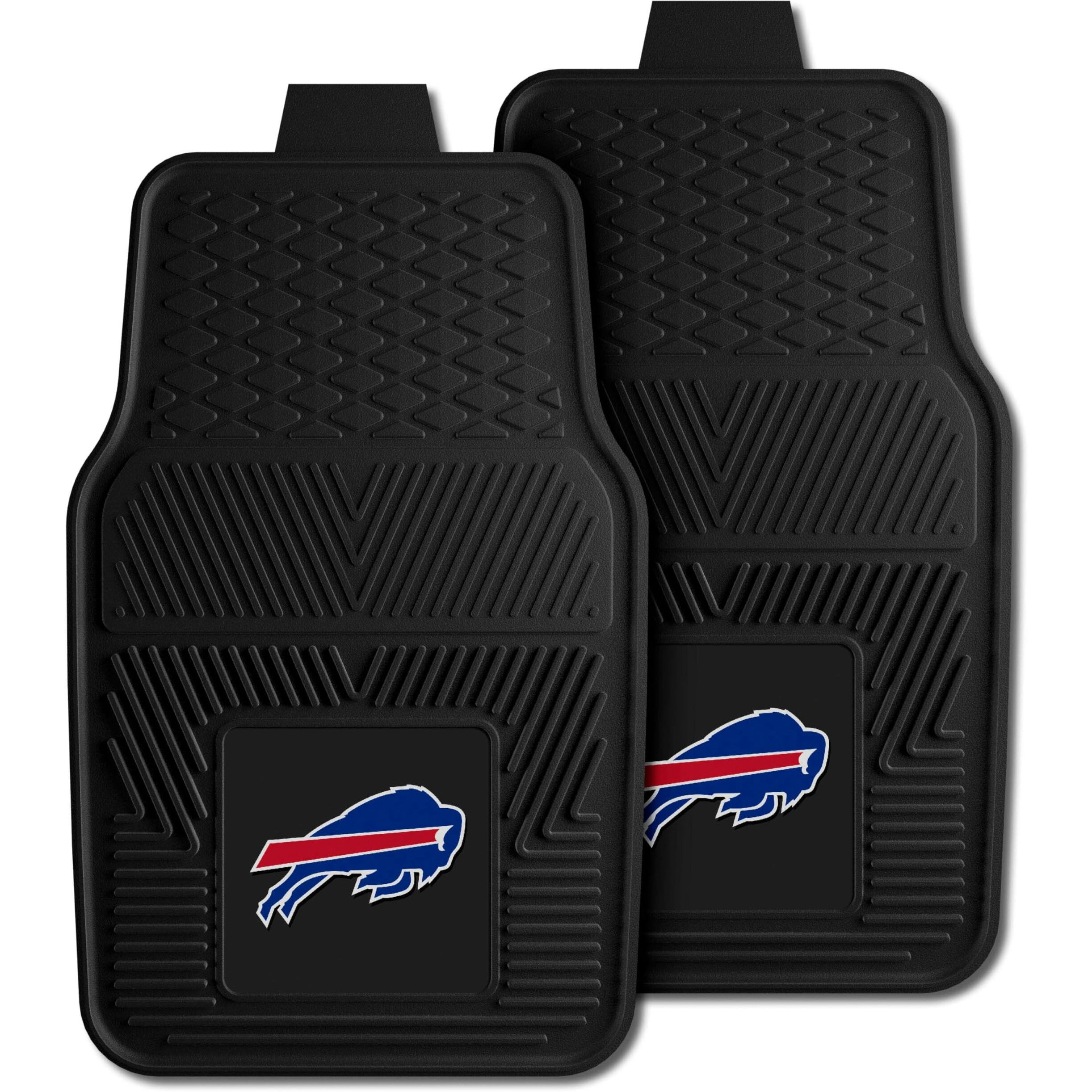 Fanmats 8887 Buffalo Bills 2-Piece Heavy Duty Vinyl Car Mat Set  Front Row Floor Mats  All Weather Protection  Universal Fit  Deep Resevoir Design