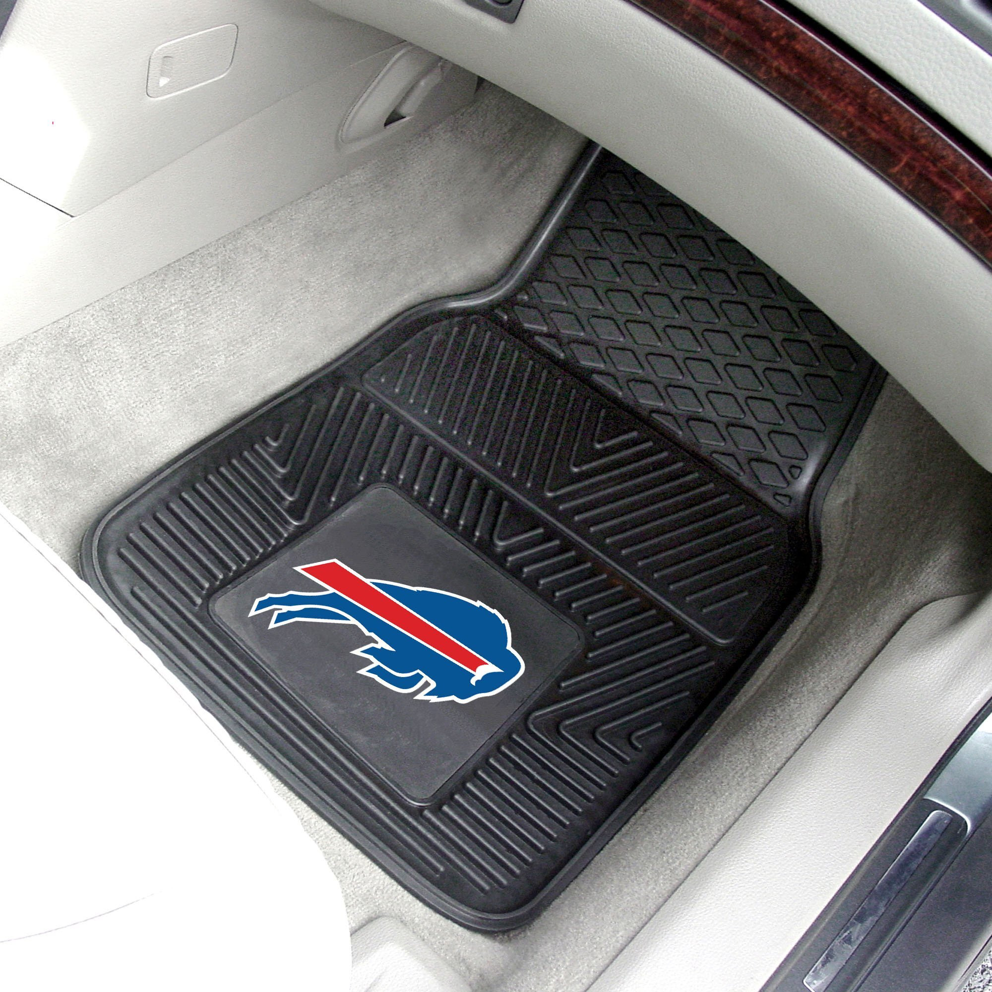 Fanmats 8887 Buffalo Bills 2-Piece Heavy Duty Vinyl Car Mat Set  Front Row Floor Mats  All Weather Protection  Universal Fit  Deep Resevoir Design