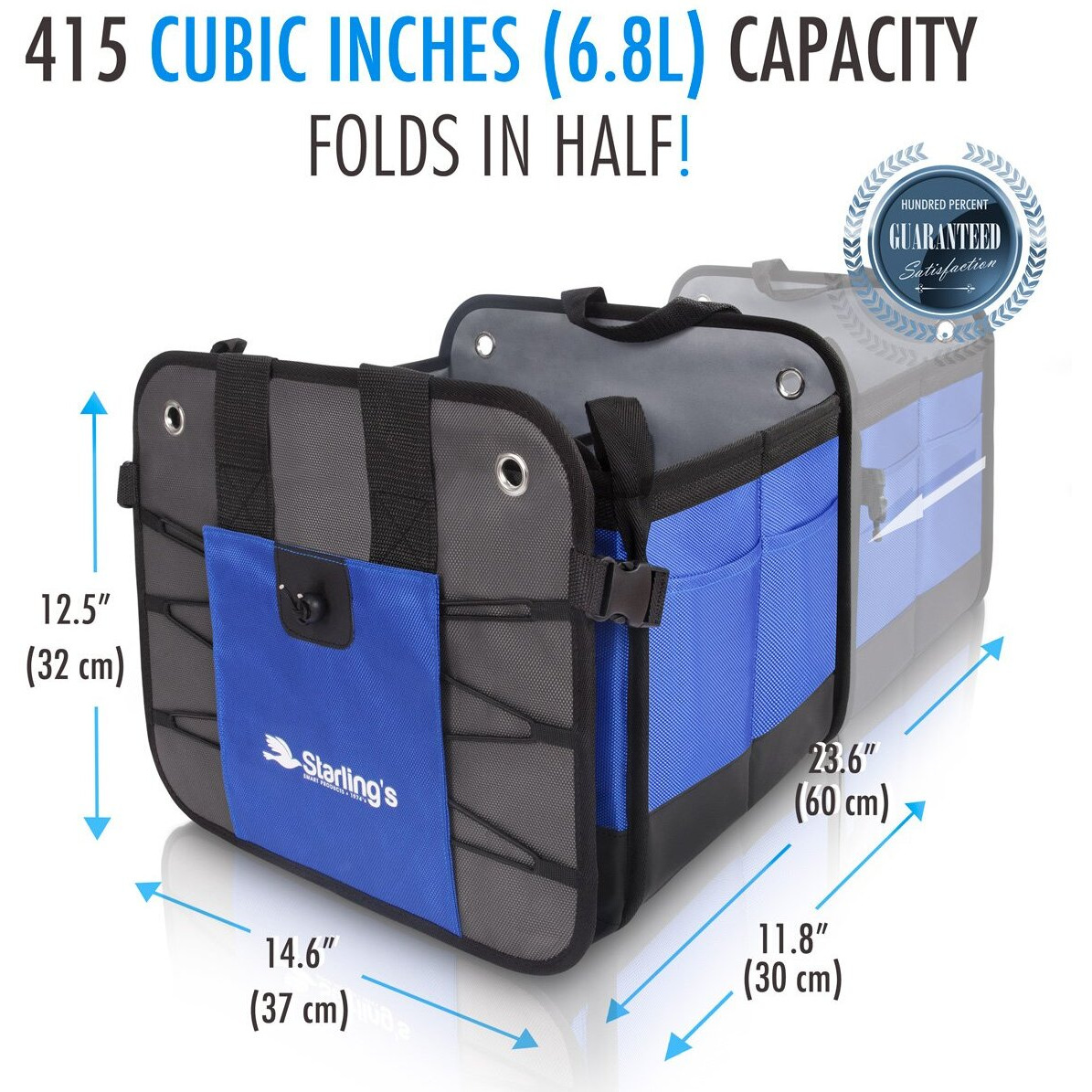 Starling's Car Trunk Organizer For Suv  Auto  Truck And Crossover | Box Trunk Organizer For Car Small With 2 Compartments And Straps | Car Trunk Storage Organizer With Non Slip Waterproof Bottom