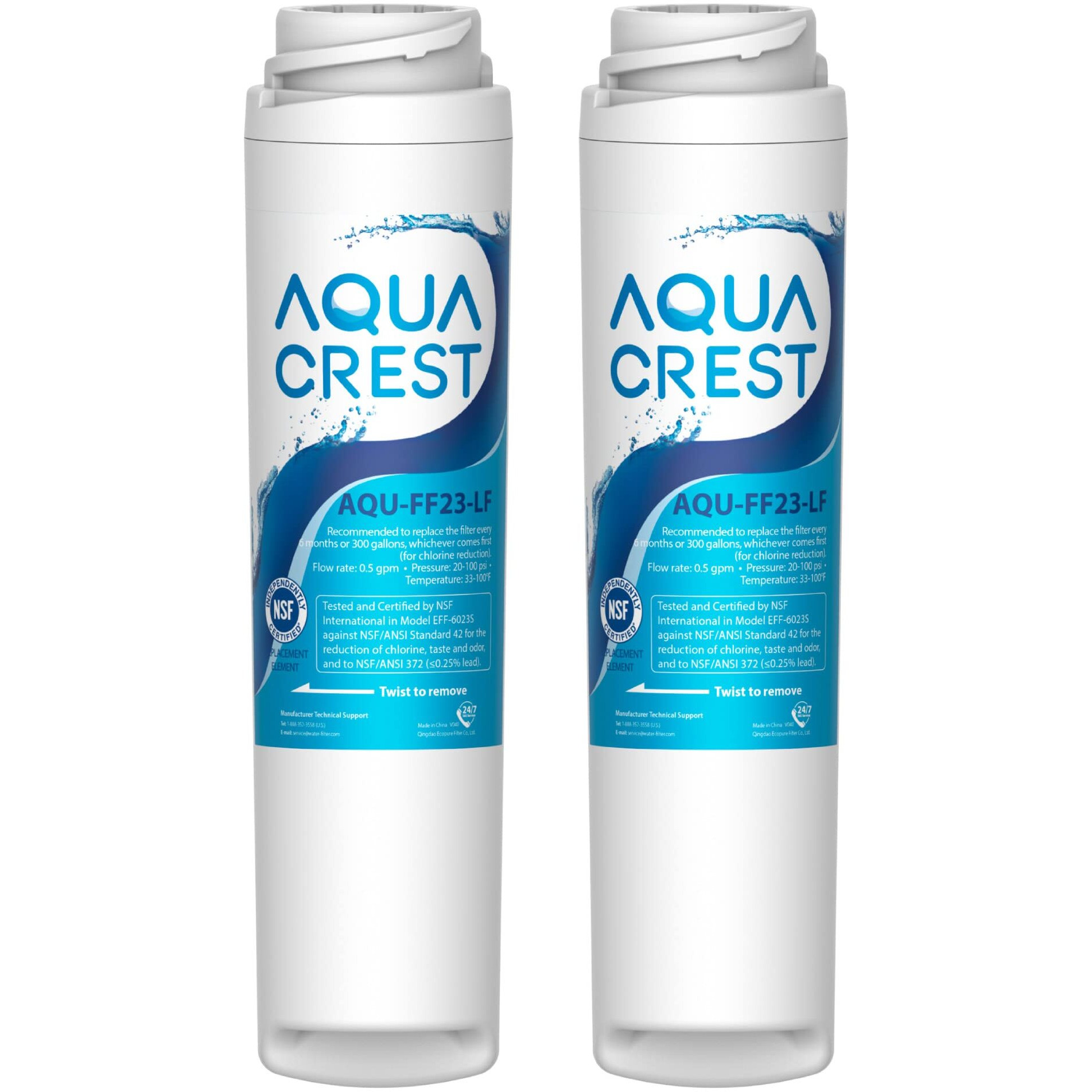 Aqua Crest Fqslf  Fqsvf Under Sink Water Filter  Replacement For Ge Fqslf  Fqsvf  Fqsvn  Fqropf  Gxsv65R Undersink Water Filter  Nsf 42 Certified (2 Pack)  Model No.Aqu-Ff23-Lf