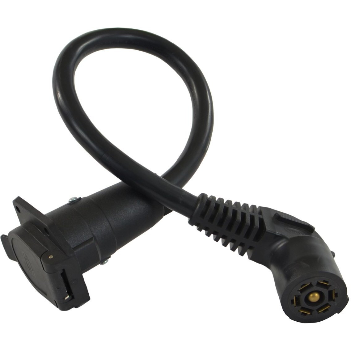 Conntek 11110-024Ex 7-Way Travel Trailer Extension Cord With Elbow Plug (2-Feet)  Black