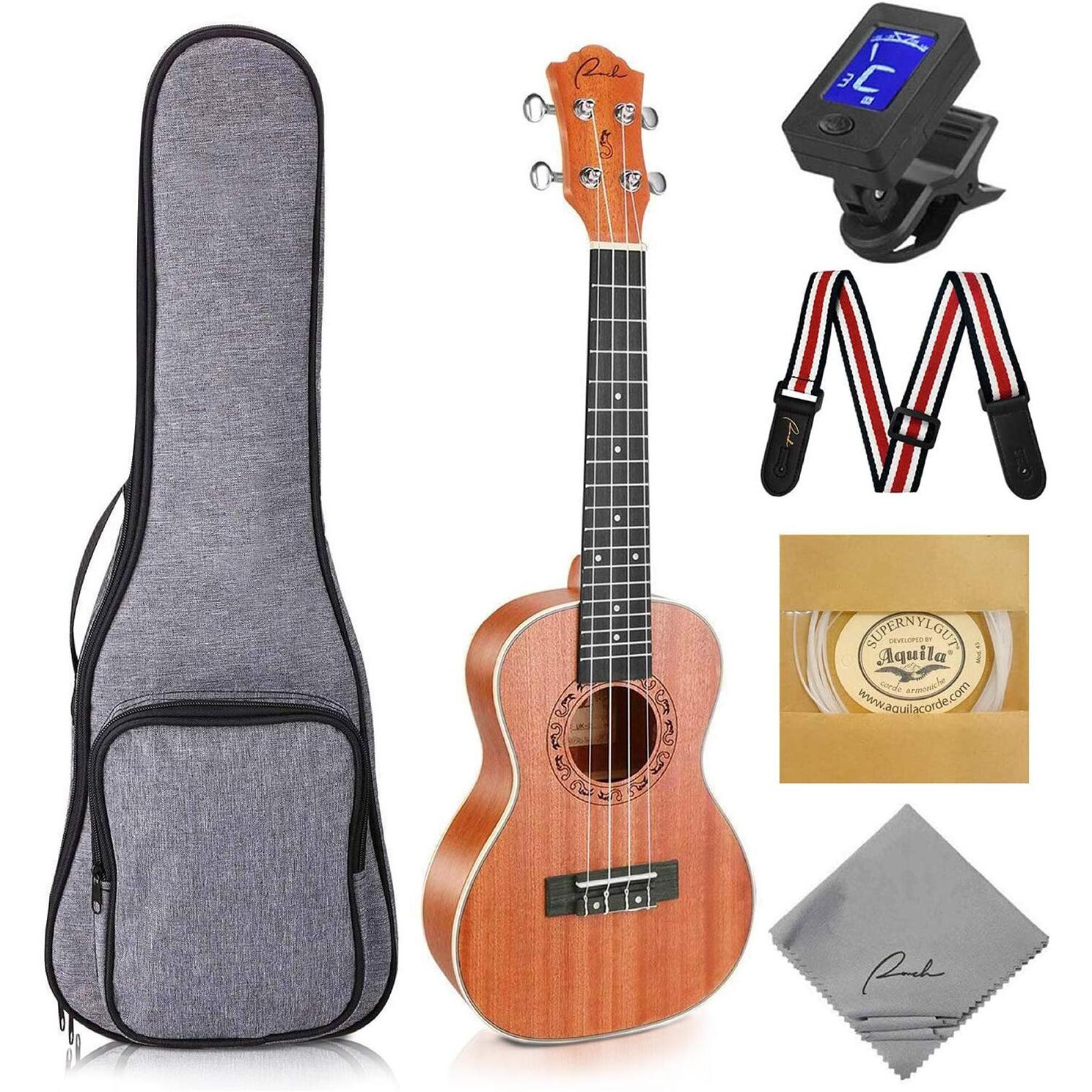 Ranch Concert Ukulele 23 Inch Professional Wooden Ukelele Kit With 12 Online Lessons  Gig Bag  Tuner  Strap  Aquila Strings Set