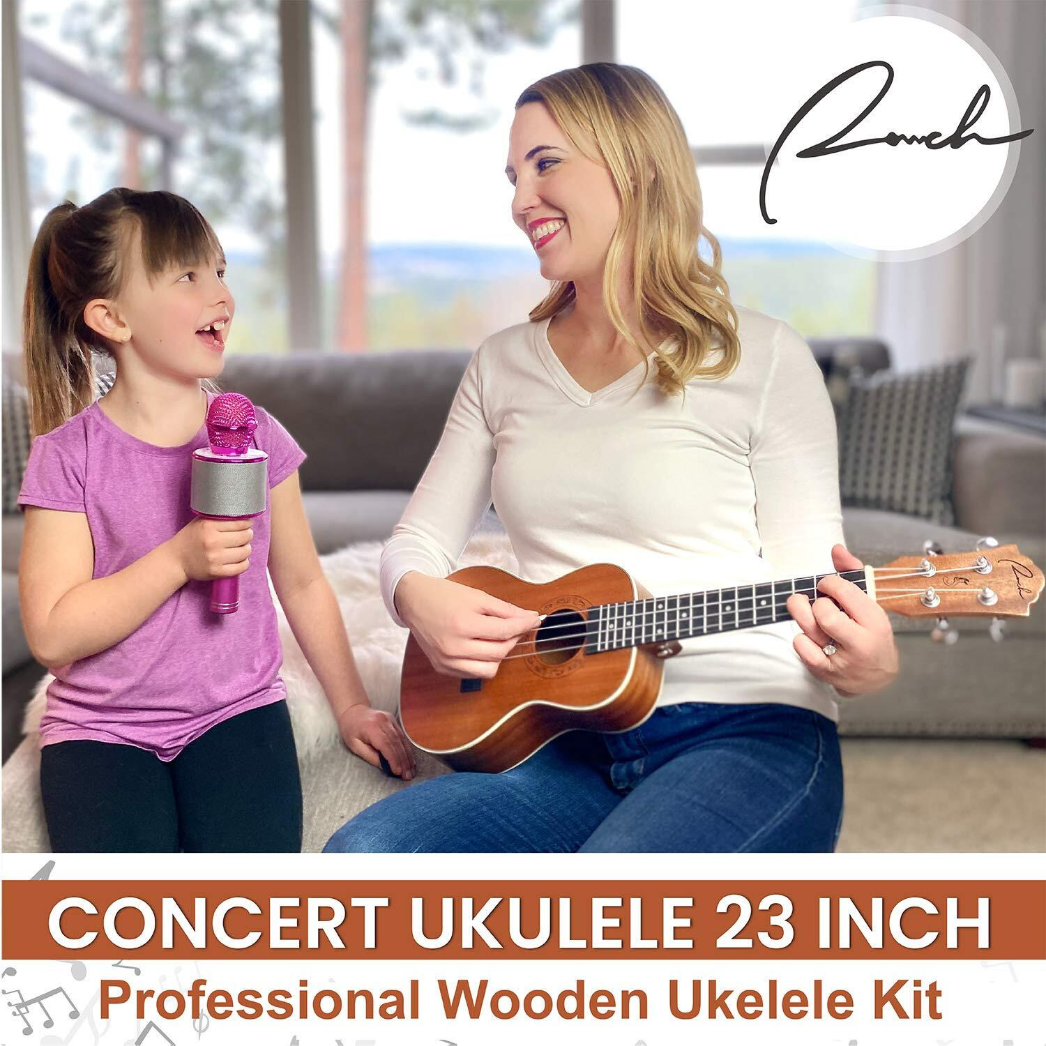 Ranch Concert Ukulele 23 Inch Professional Wooden Ukelele Kit With 12 Online Lessons  Gig Bag  Tuner  Strap  Aquila Strings Set