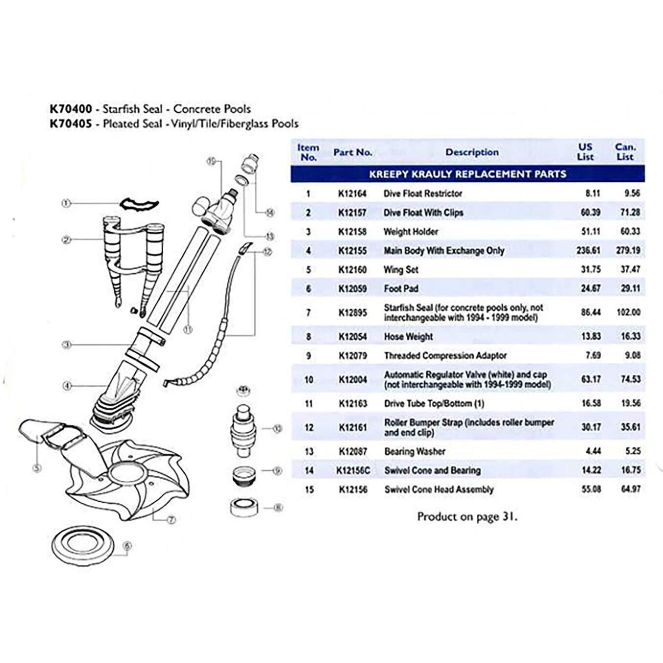 Atie Pool Cleaner Wing Set K12160 K12060 Replacement For Pentair Kreepy Krauly Wing Set K12160 K12060
