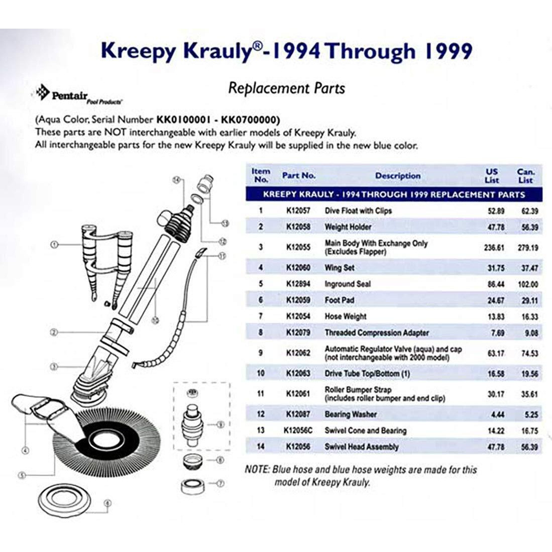 Atie Pool Cleaner Wing Set K12160 K12060 Replacement For Pentair Kreepy Krauly Wing Set K12160 K12060