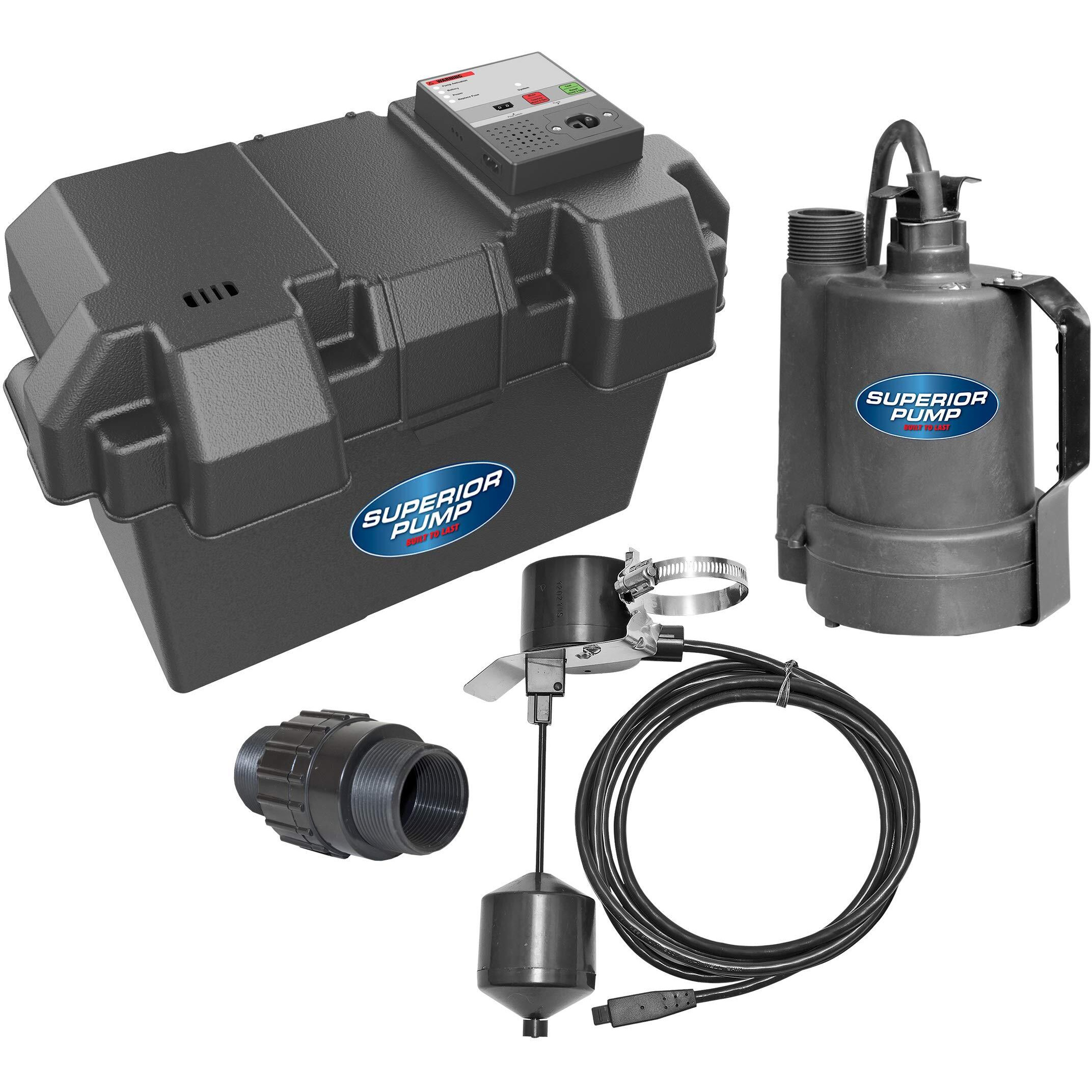 Superior Pump 92910 12V Battery Back Up Submersible Sump Pump With Vertical Switch
