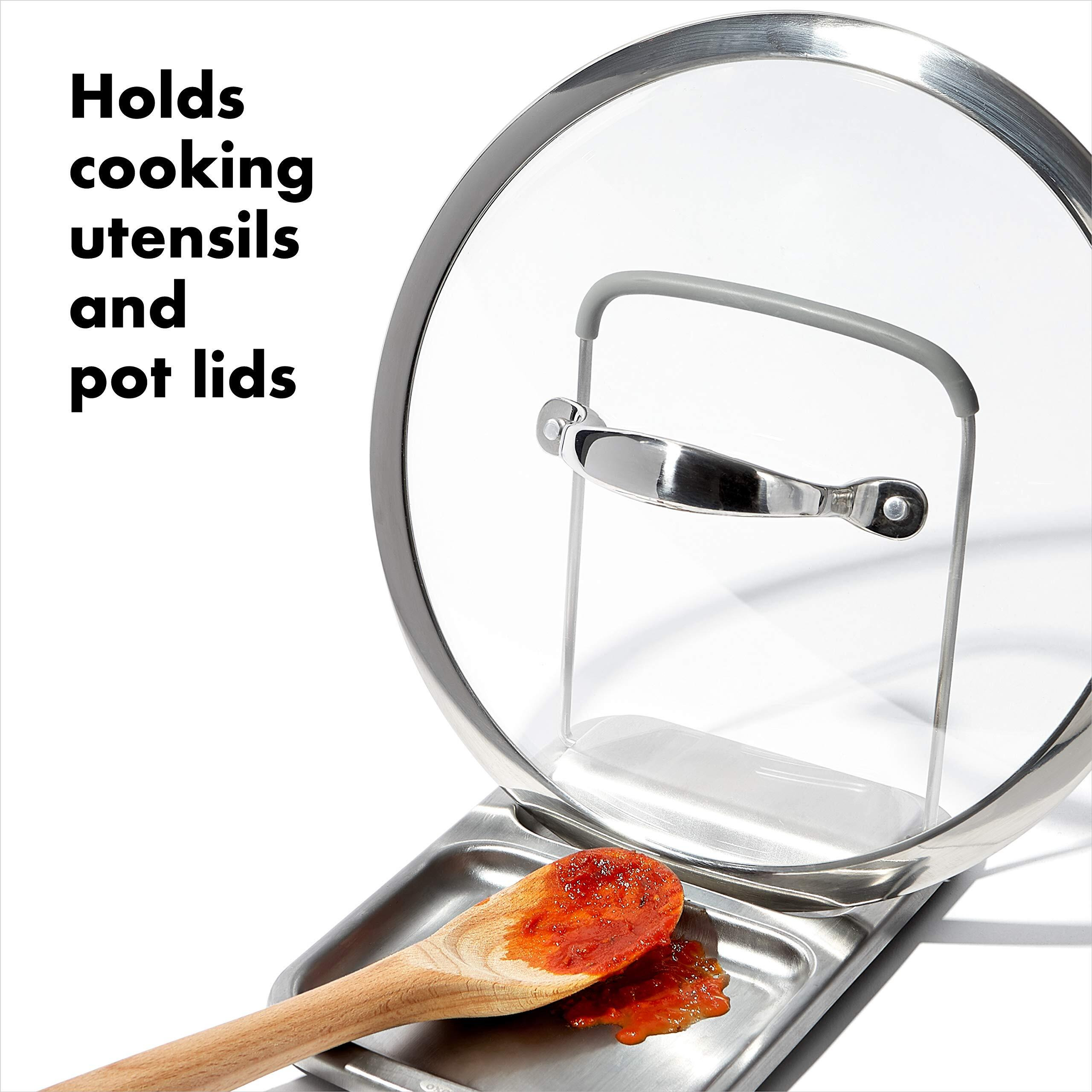 Oxo Spoon Rest With Lid Holder  3X4X1In  Stainless Steel