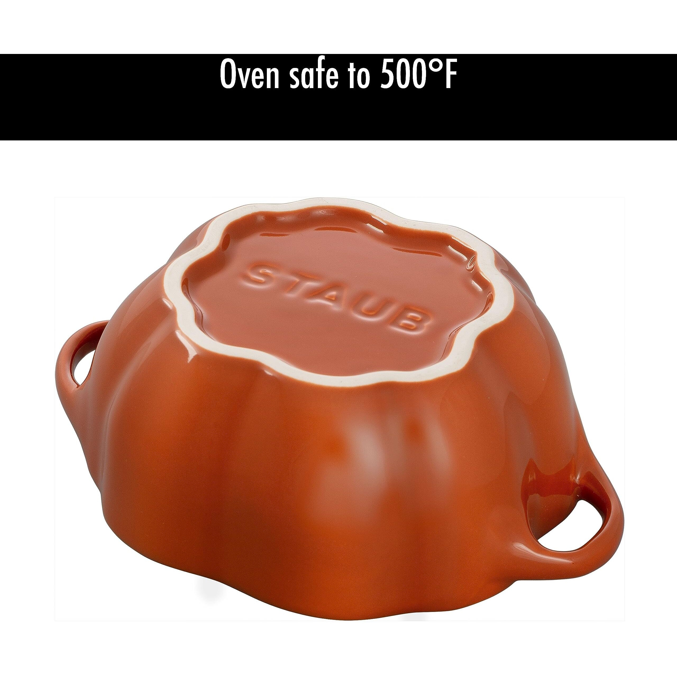 Staub 0.5-Qt Petite Ceramic  Oven & Stove Safe Up To 572F  Pumpkin Dish  Baking   Candy Dish  Burnt Orange