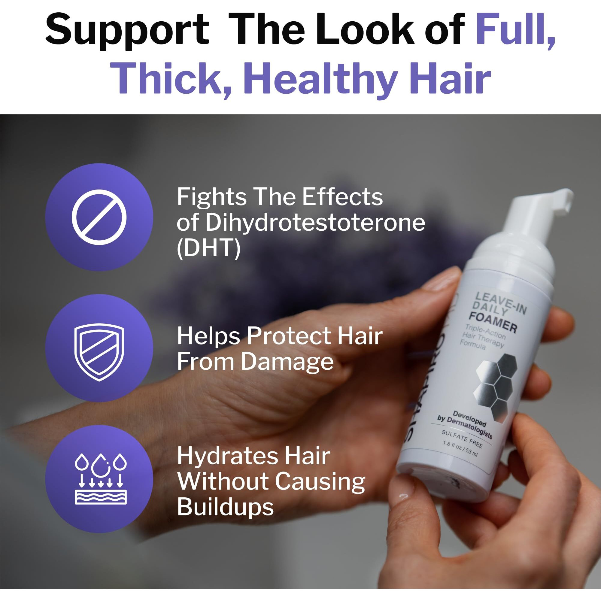 Hair Loss Leave-In Daily Foam | Dht Fighting Vegan Formula For Thinning Hair Developed By Dermatologists | Experience Healthier  Fuller & Thicker Looking Hair - Shapiro Md | 1-Month Supply