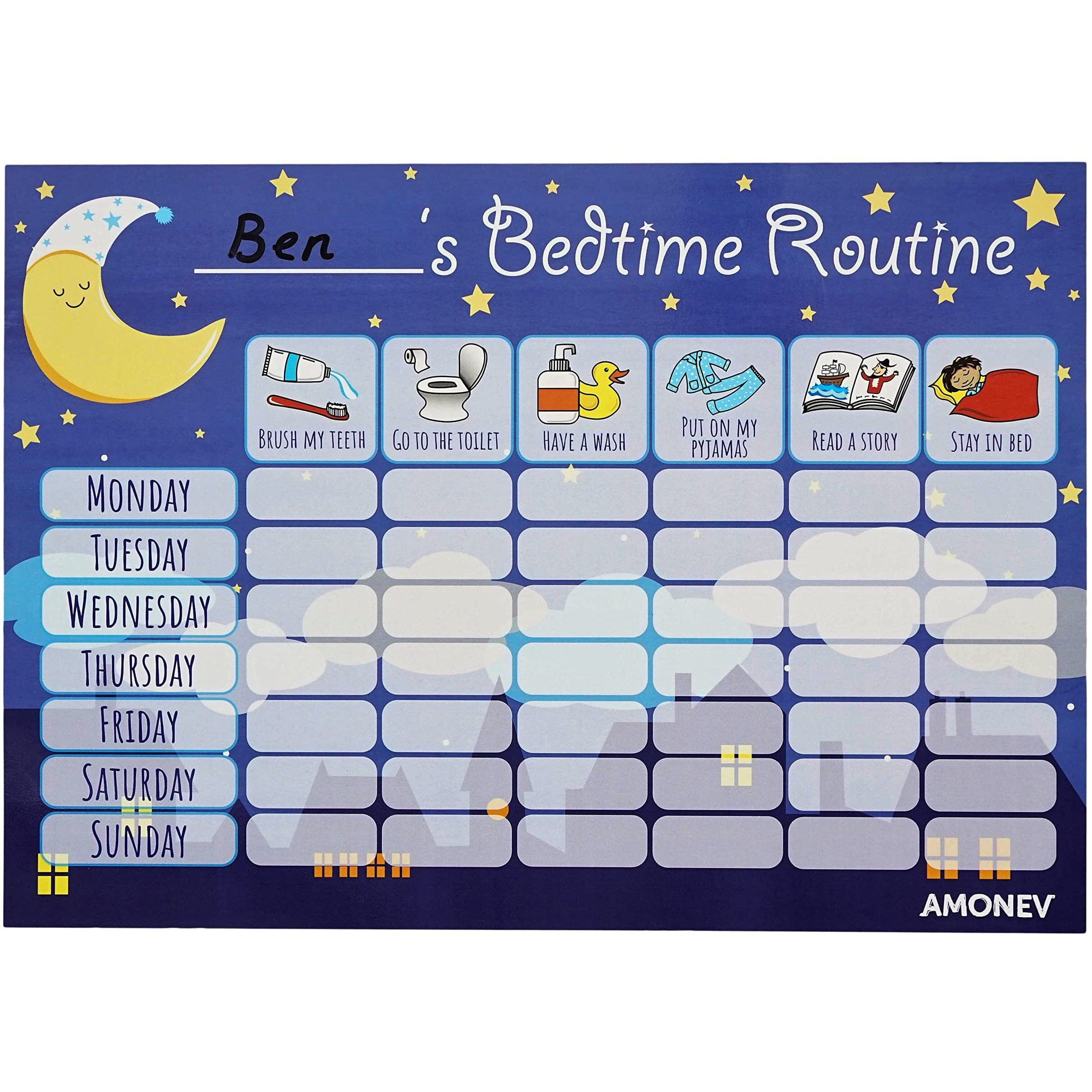 Amonev Bedtime Routine Chart Reward Chart For Sleep Training Twin Pack Chart For Boys Girls Toddlers And Young Children With 225 Star Stickers Included