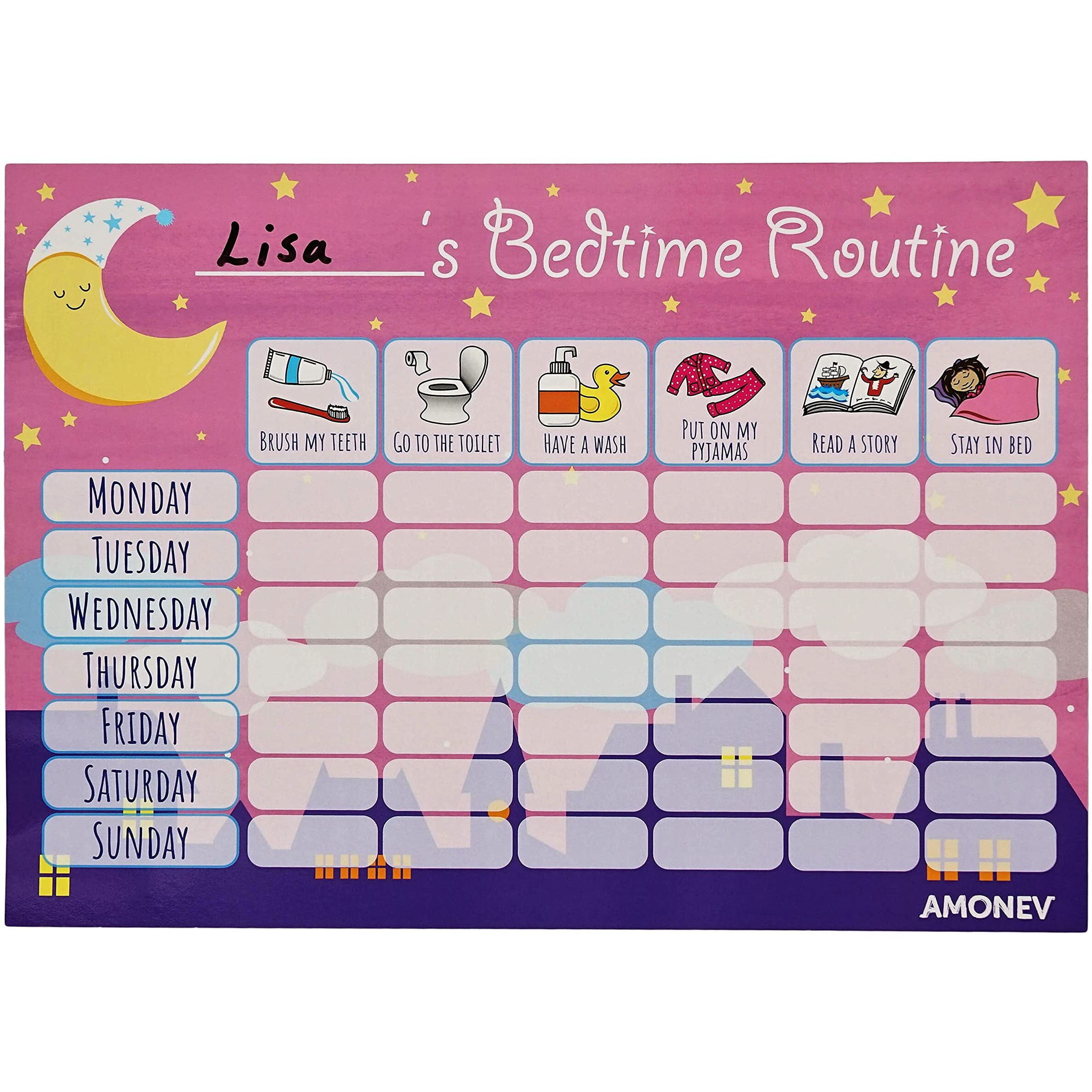 Amonev Bedtime Routine Chart Reward Chart For Sleep Training Twin Pack Chart For Boys Girls Toddlers And Young Children With 225 Star Stickers Included