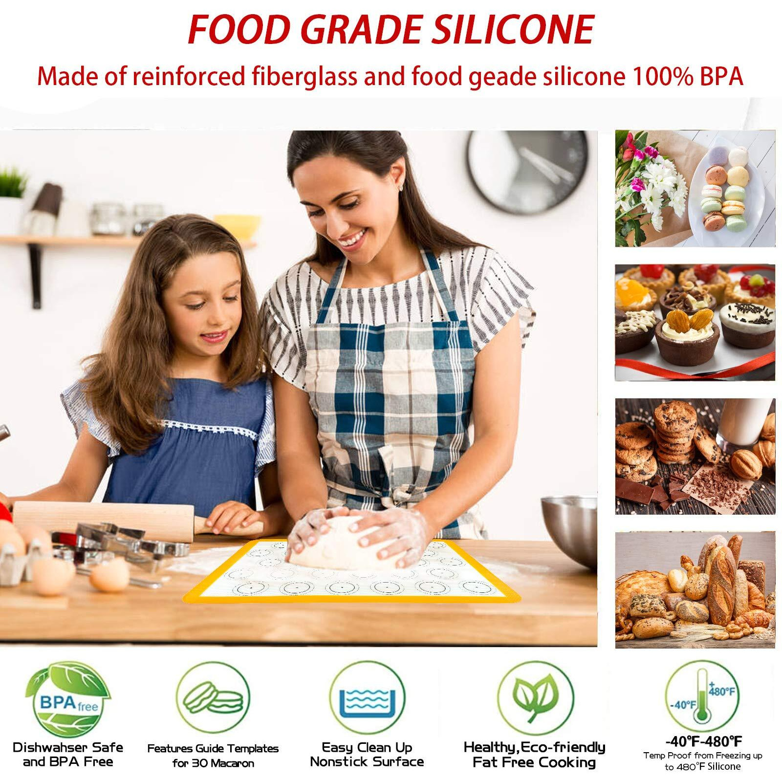 Tailpa Macaron Baking Kit Silicone Mat(22 Pcs Set)  Macaron Baking Supplies  Baking Set Of 2 Half Sheet Macaron Silicone Mats (16.5"&quotX11.5"")  14 Piping Tip  2 Piping Bag 2 Bag Tie  2 Coupler