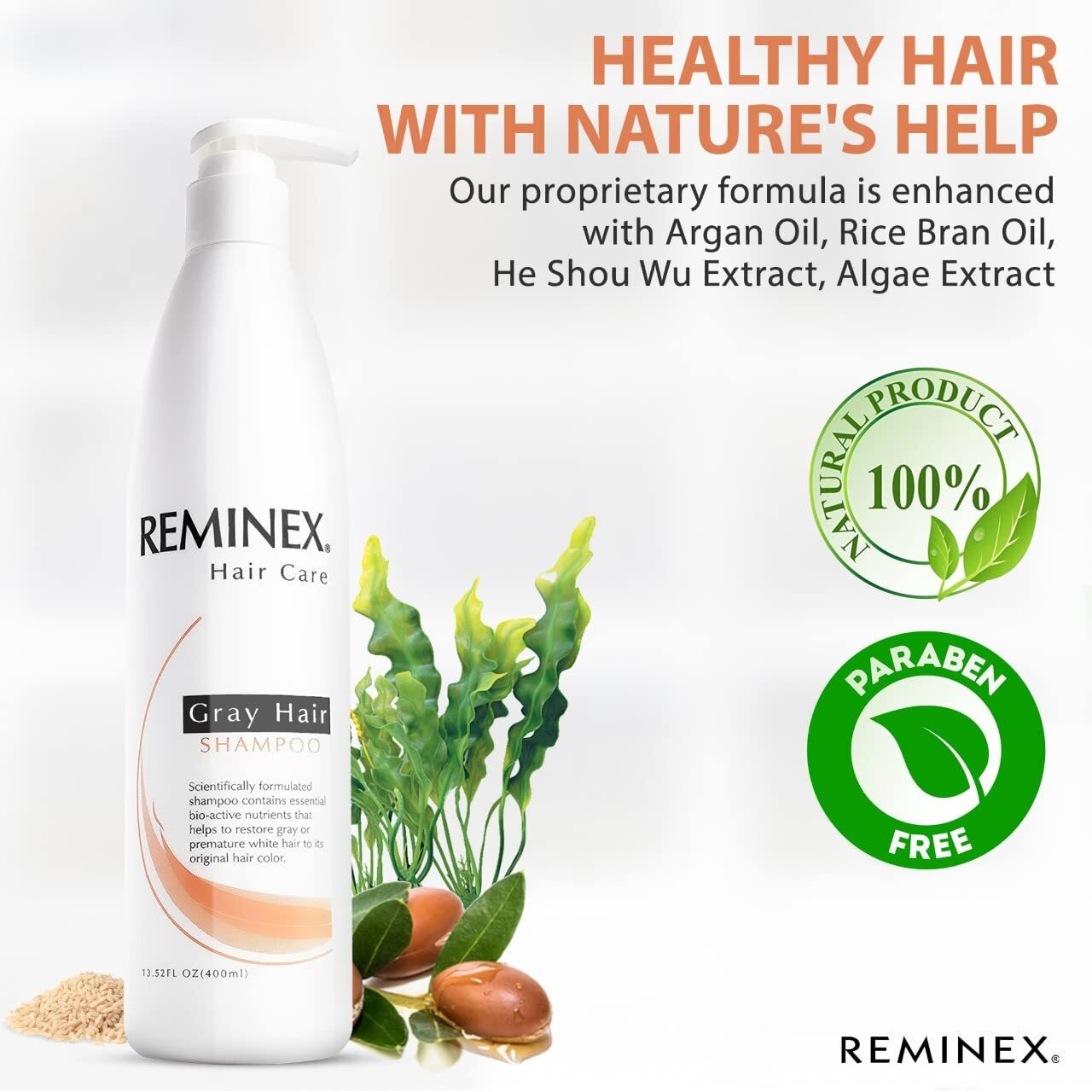 Reminex Anti Gray Hair Shampoo - Proprietary Treatment Infused With Argan Oil To Help Restore Gray And White Hair To Its Natural Color - 13.5 Oz No Paraben (1 Pack)