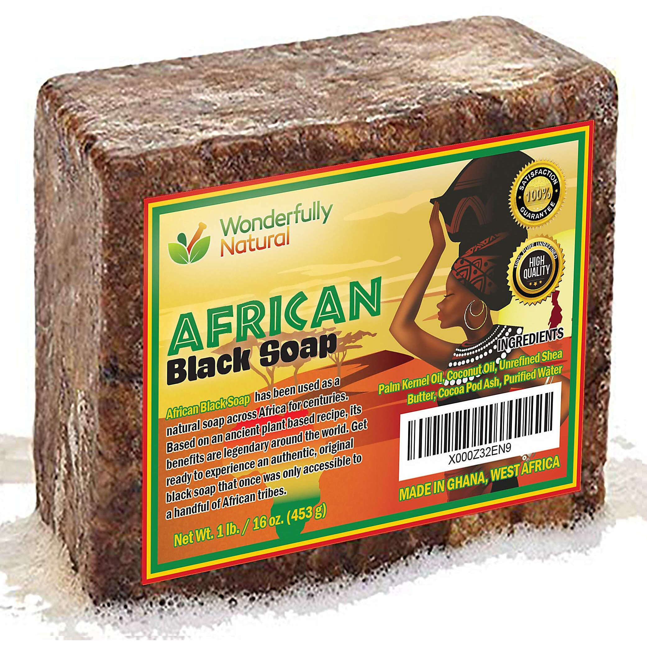 Organic African Black Soap - For Acne & Dark Spots | Natural Vegan And Cruelty Free - Satisfaction Guarantee 1Lb Bar | 90 Day Supply