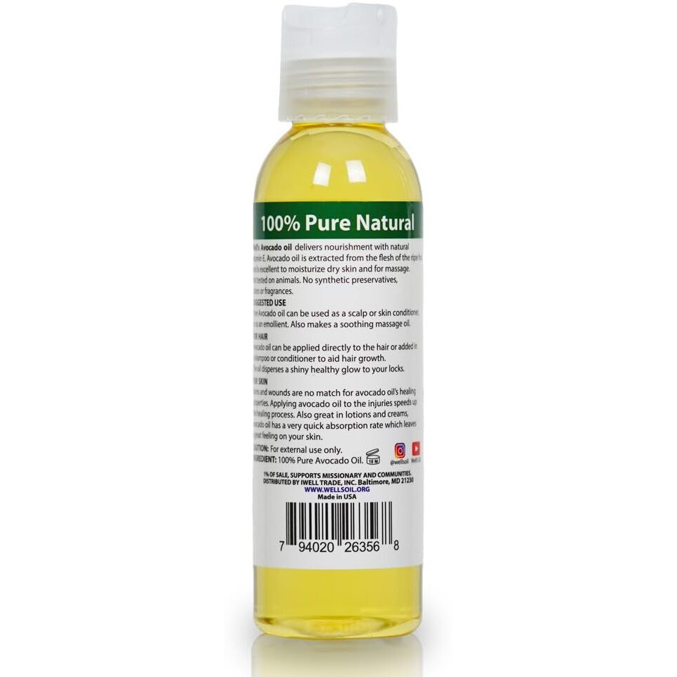 Well's Oil Avocado Oil | 4Oz(118Ml) | All-Natural | For Hair + Skin + Nails | Refined  Cold Pressed | Nutrient Rich And Hydrating