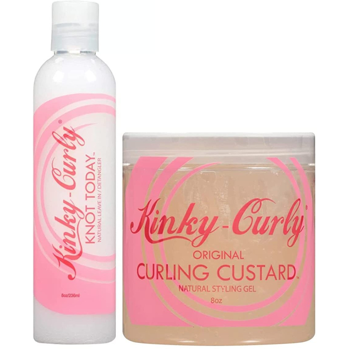 Kinky Curly Knot Today Leave In Conditioner/Detangler 8 Oz + Curl Custard Gel 8 Oz