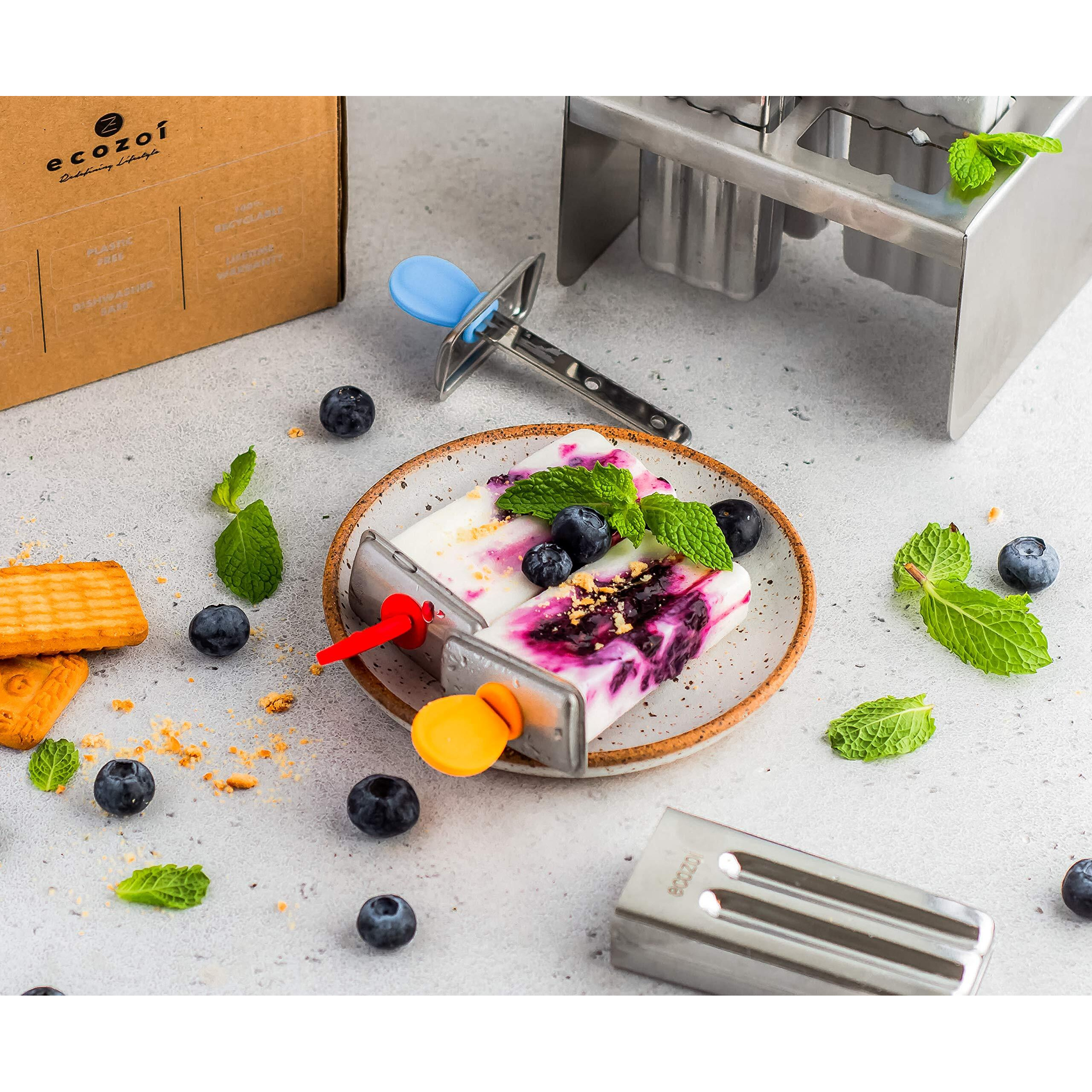 Ecozoi Stainless Steel Popsicle Molds  6 Mini Popsicle Makers  6 Reusable Stainless Steel Sticks  12 Silicone Seals And 1 Rack  Eco Popsicle Molds For Kids And Adults  2 Oz Per Mold (Square)
