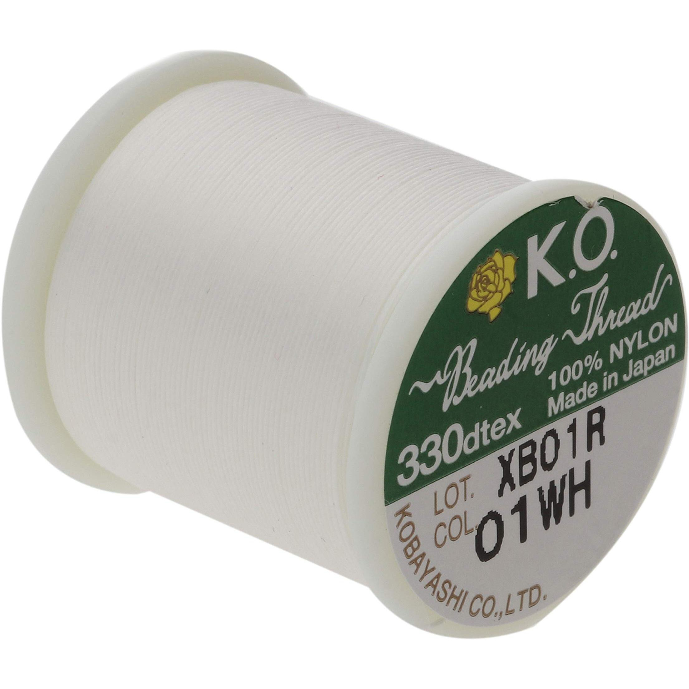 Ko Nylon Beading Thread  White Color  Japanese Pre-Waxed 100% Nylon  330Tex  Tangle Resistant Knotting Cords  50M /55 Yds Spool  Use For Seed Bead Projects  Loom Work & Bead Weaving