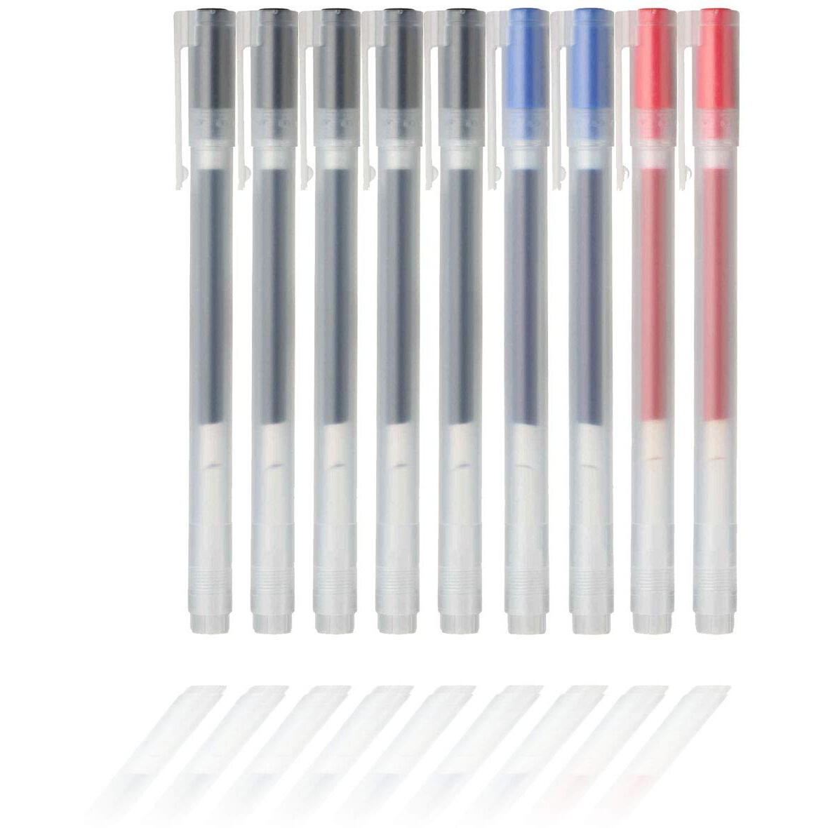 Muji Gel Ink Ballpoint Pens 0.38Mm Set Of 9 Pack (5 Black 2 Blue 2 Red)