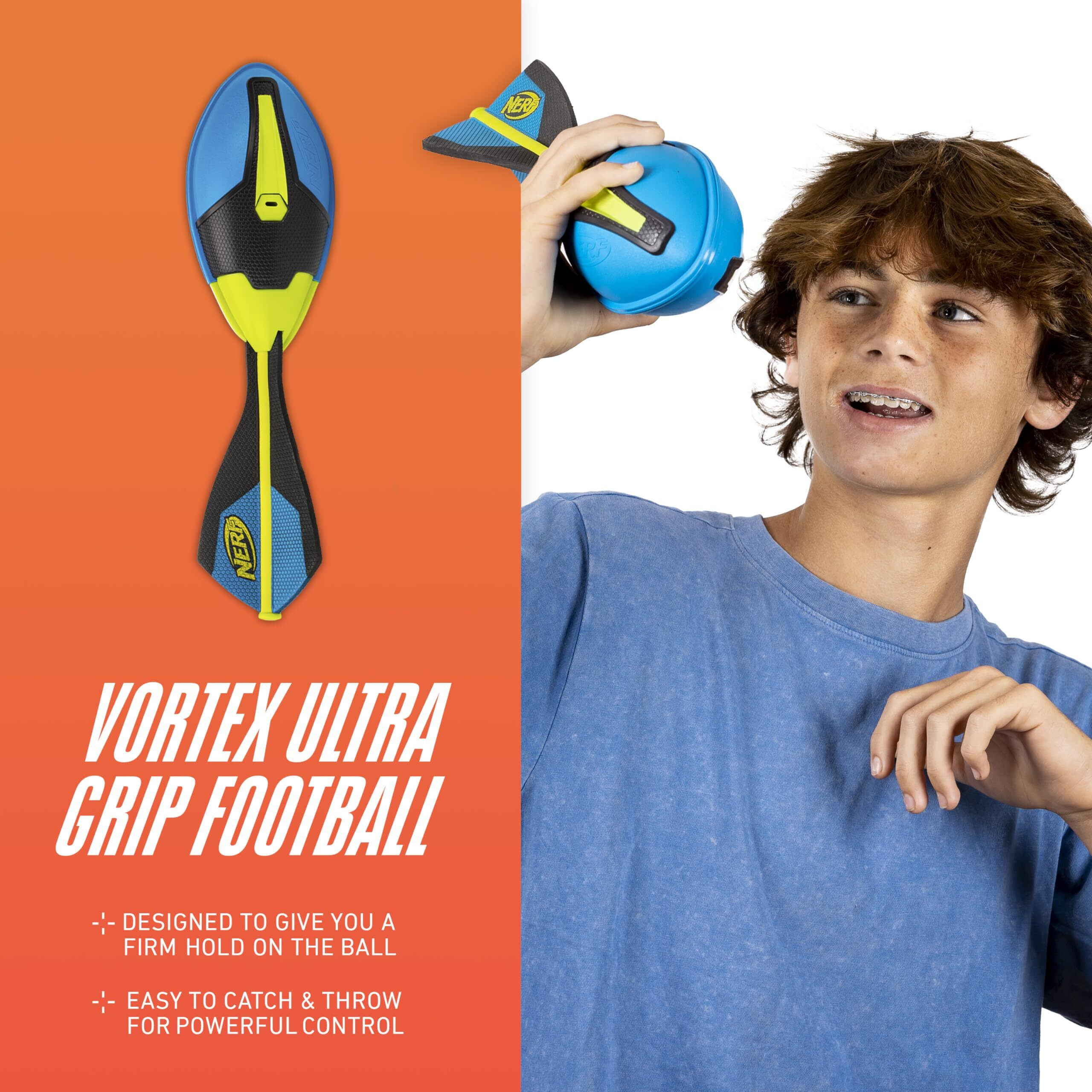 Nerf Vortex Ultimate Grip Foam Football Soft Vortex Football For Long-Distance Throws - All-Weather Perfect For Pool + Beach Football - Kids Ultimate Grip Whistle Vortex Foam Ball