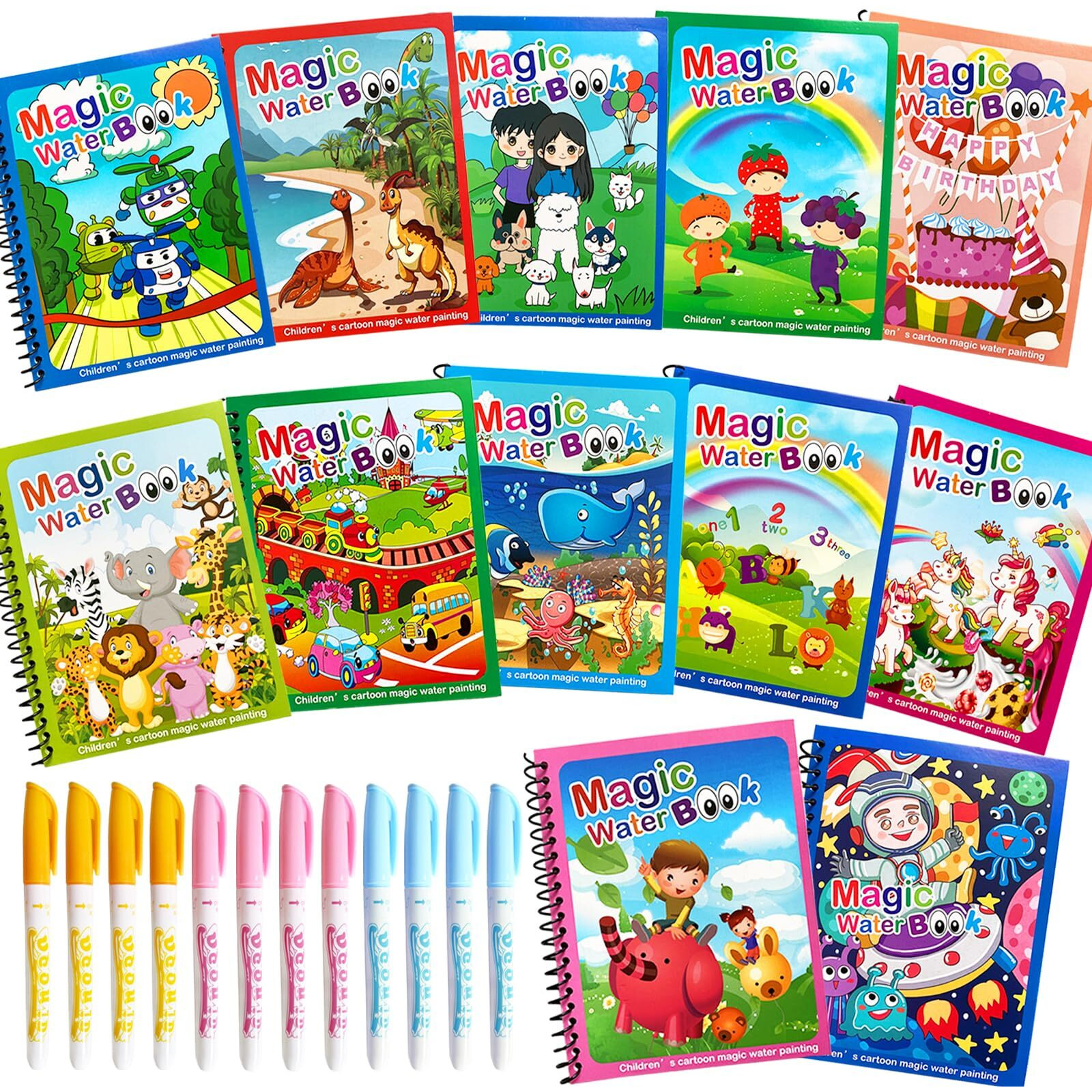 Dduolammng 12 Pack Water Coloring Books Cartoon Paint With Water Books Reusable Water Painting Book Water Doodle Book Toys For Toddlers Educational Gifts