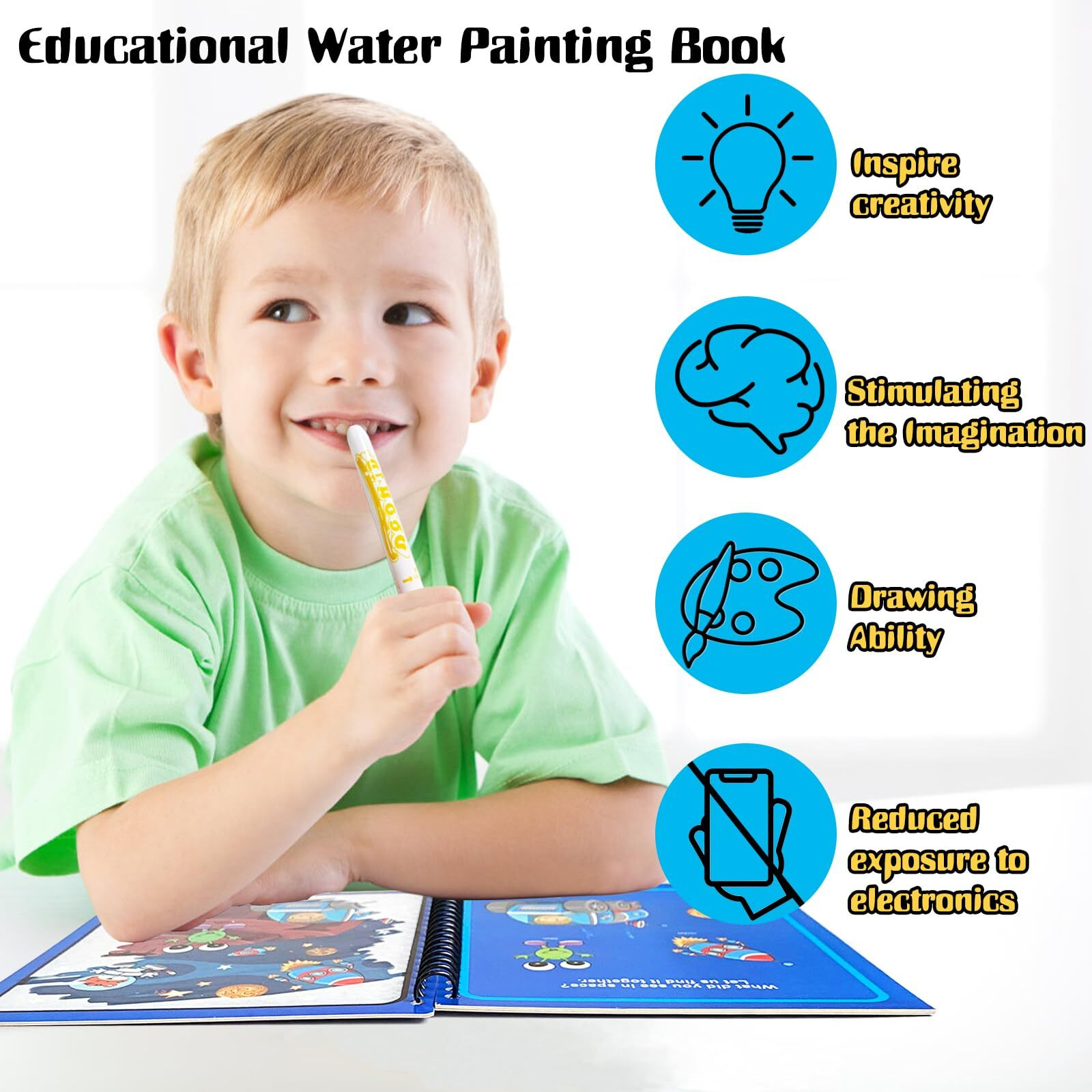Dduolammng 12 Pack Water Coloring Books Cartoon Paint With Water Books Reusable Water Painting Book Water Doodle Book Toys For Toddlers Educational Gifts
