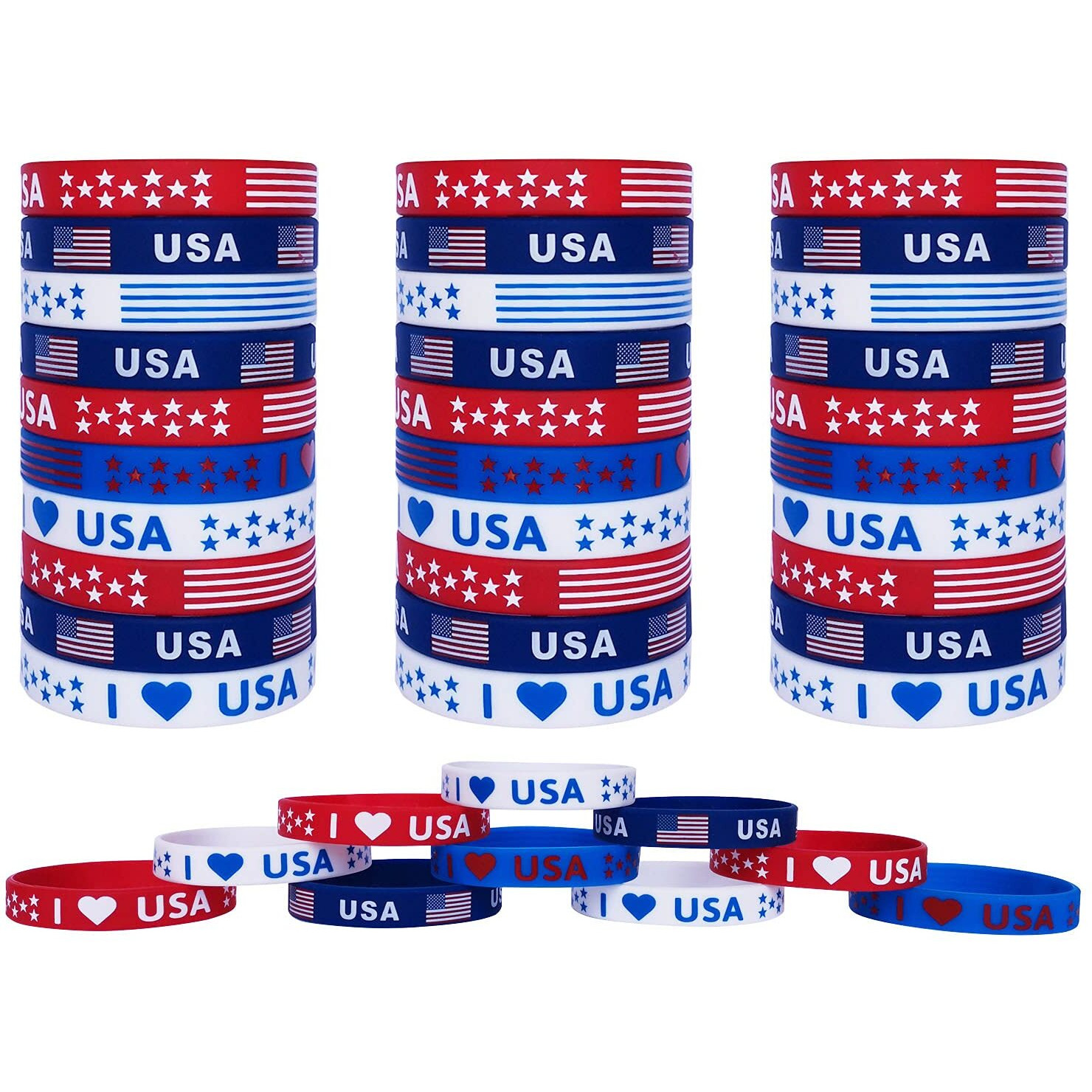 American Flag Silicone Bracelet 40Pcs  Presidential Inauguration Patriotic Party Fourth 4Th Of July Party Accessories Wristband Usa Veterans Day Red White And Blue Decoration Memorial Day Favors