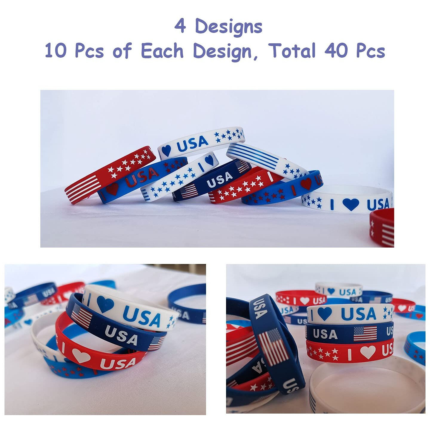 American Flag Silicone Bracelet 40Pcs  Presidential Inauguration Patriotic Party Fourth 4Th Of July Party Accessories Wristband Usa Veterans Day Red White And Blue Decoration Memorial Day Favors