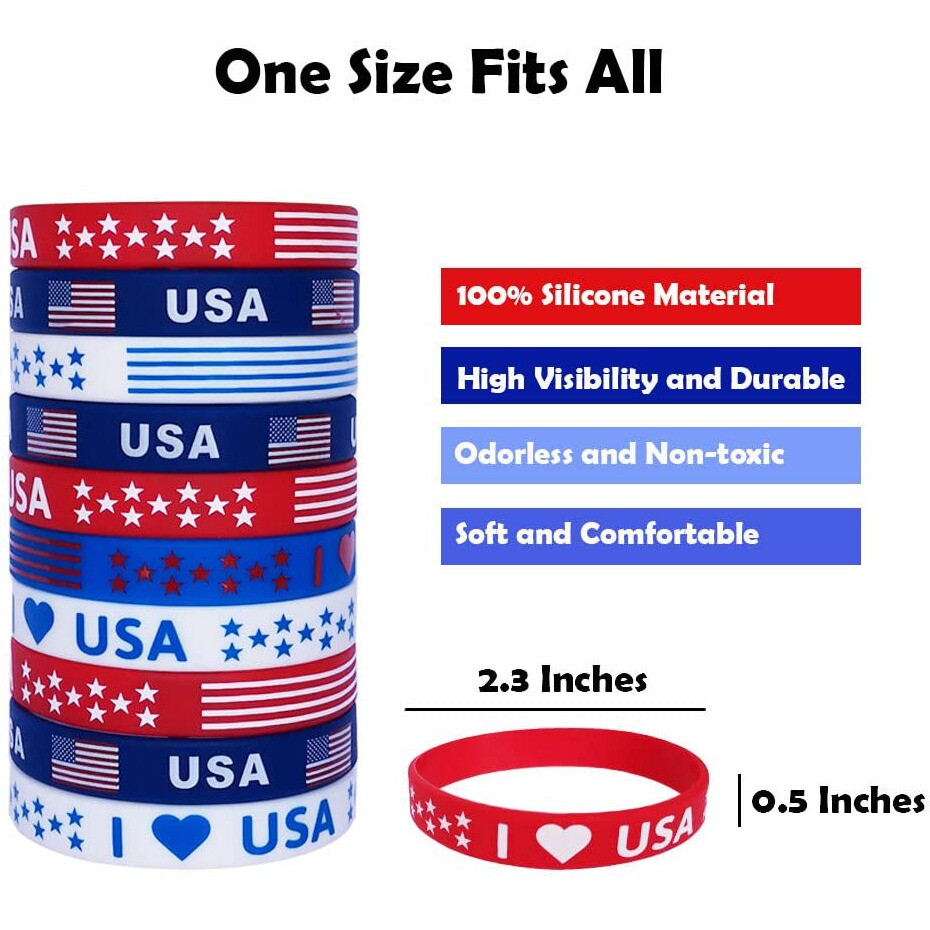American Flag Silicone Bracelet 40Pcs  Presidential Inauguration Patriotic Party Fourth 4Th Of July Party Accessories Wristband Usa Veterans Day Red White And Blue Decoration Memorial Day Favors