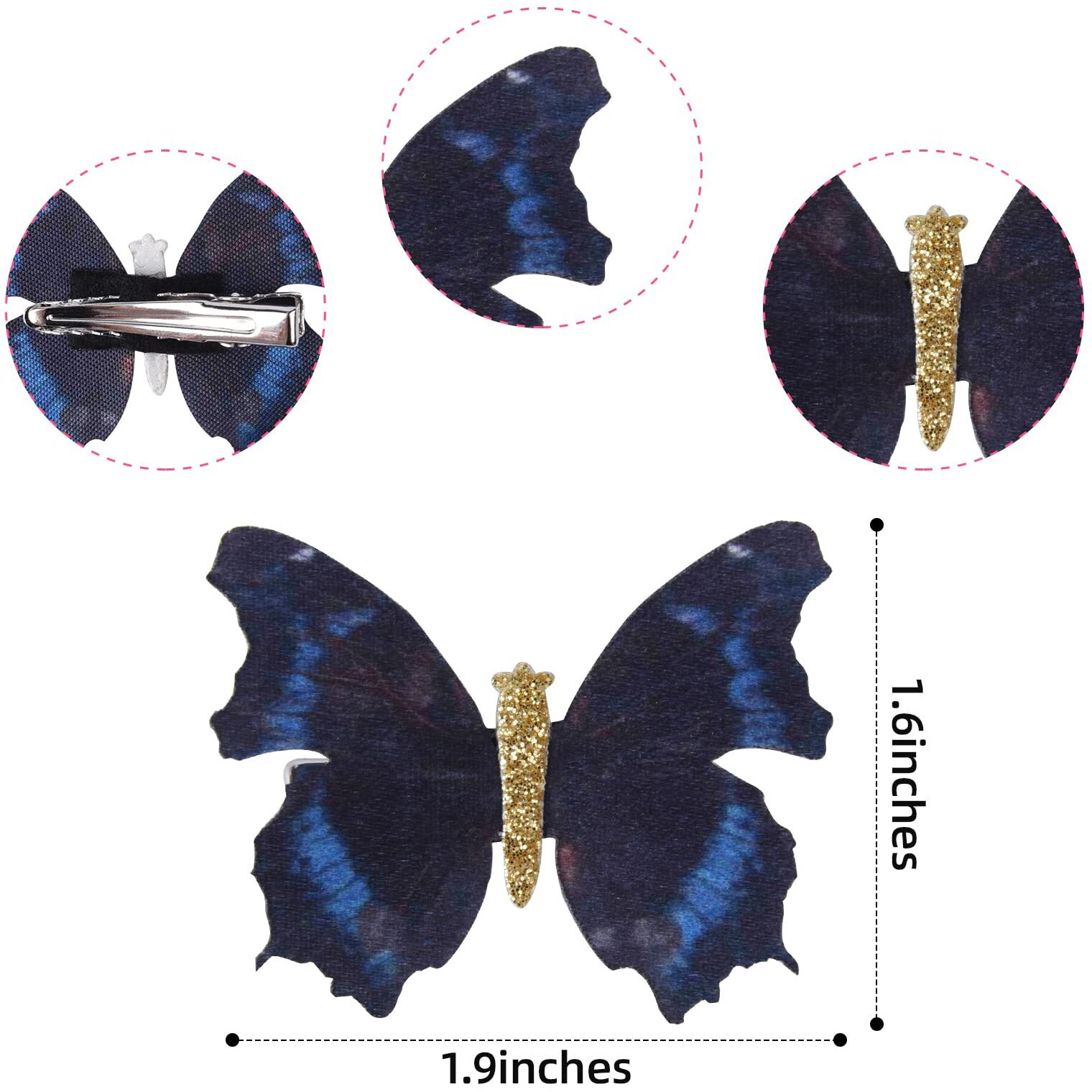 Deeka 16 Pcs Butterfly Hair Clips Small Realistic Colorful Handmade 90S Hair Clips Barrette Hair Accessories For Women And Girls -Black