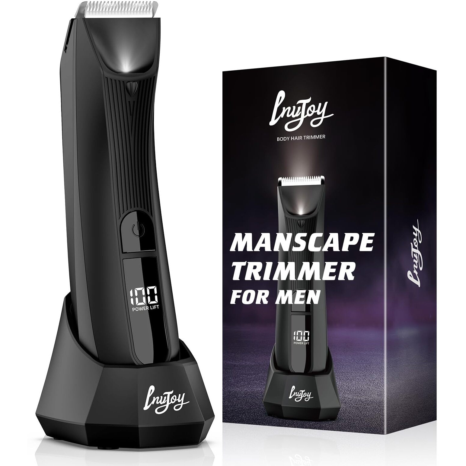 Invjoy Manscape  Body & Pubic Hair Trimmer For Men W/Light - No Nick  No Cut  Ball Trimmer Men - No Razor Burn Groin  Body Groomer Shaver  Ipx7 Waterproof Electric Razor W/Recharge Dock  Gift For Men
