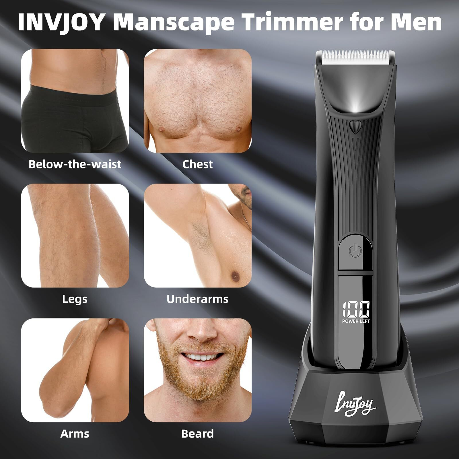 Invjoy Manscape  Body & Pubic Hair Trimmer For Men W/Light - No Nick  No Cut  Ball Trimmer Men - No Razor Burn Groin  Body Groomer Shaver  Ipx7 Waterproof Electric Razor W/Recharge Dock  Gift For Men