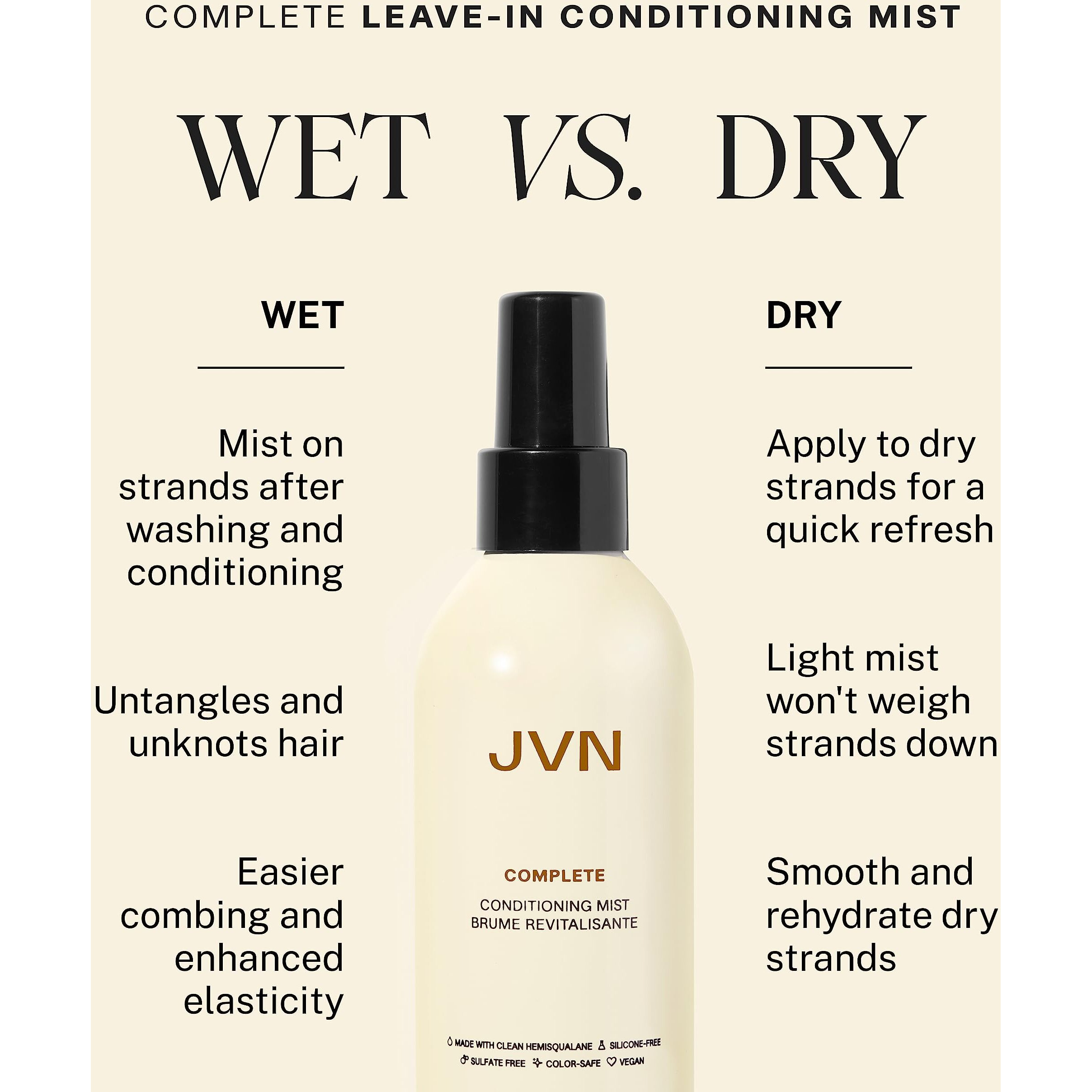 Jvn Complete Leave-In Conditioning Mist  Frizz-Free Hydration Spray  Uv Protection  Vegan Formula  Sulfate-Free  5 Fluid Ounces